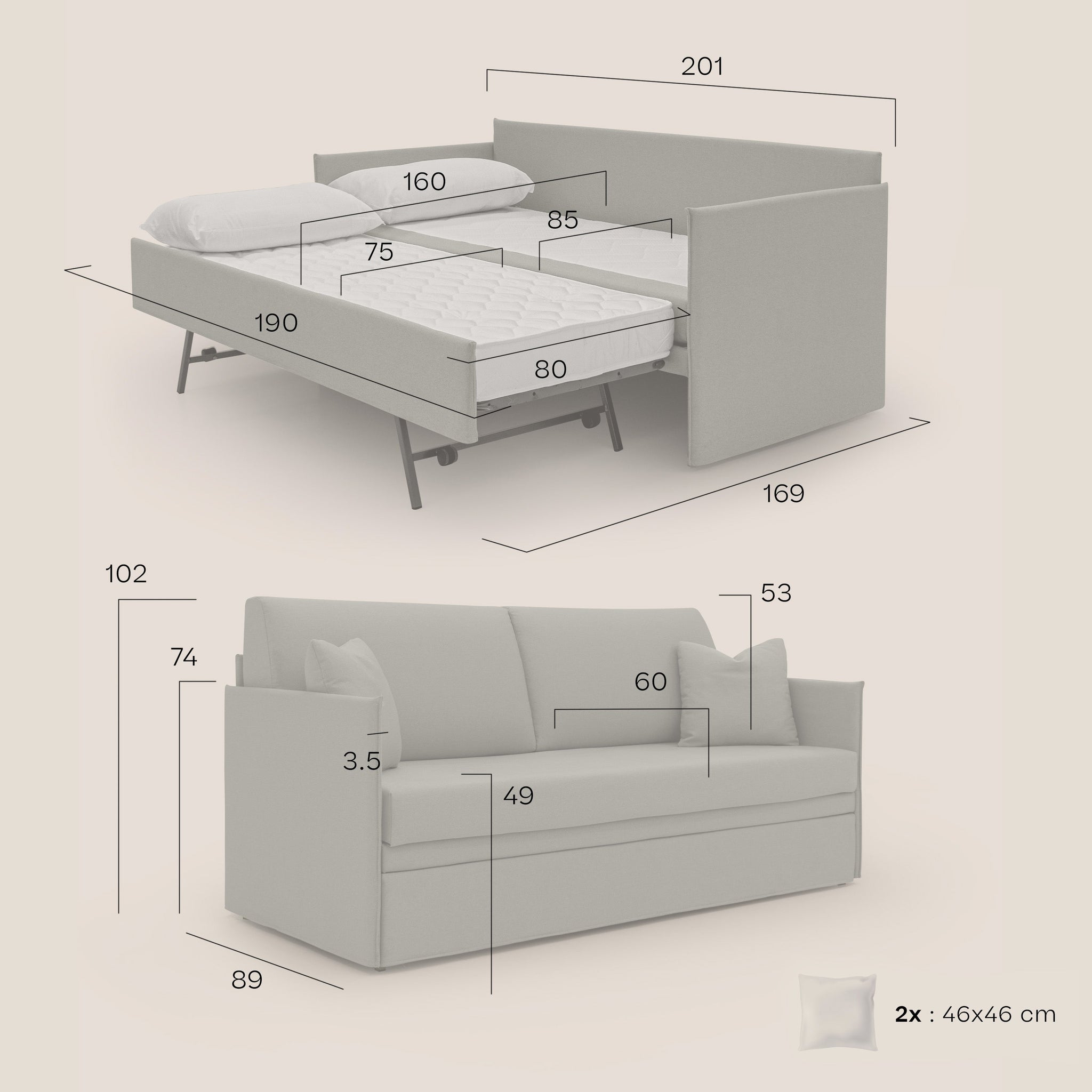 Tortona Duplex Sofa mit Doppelbett aus wasserfestem Baumwollartigem Stoff T13