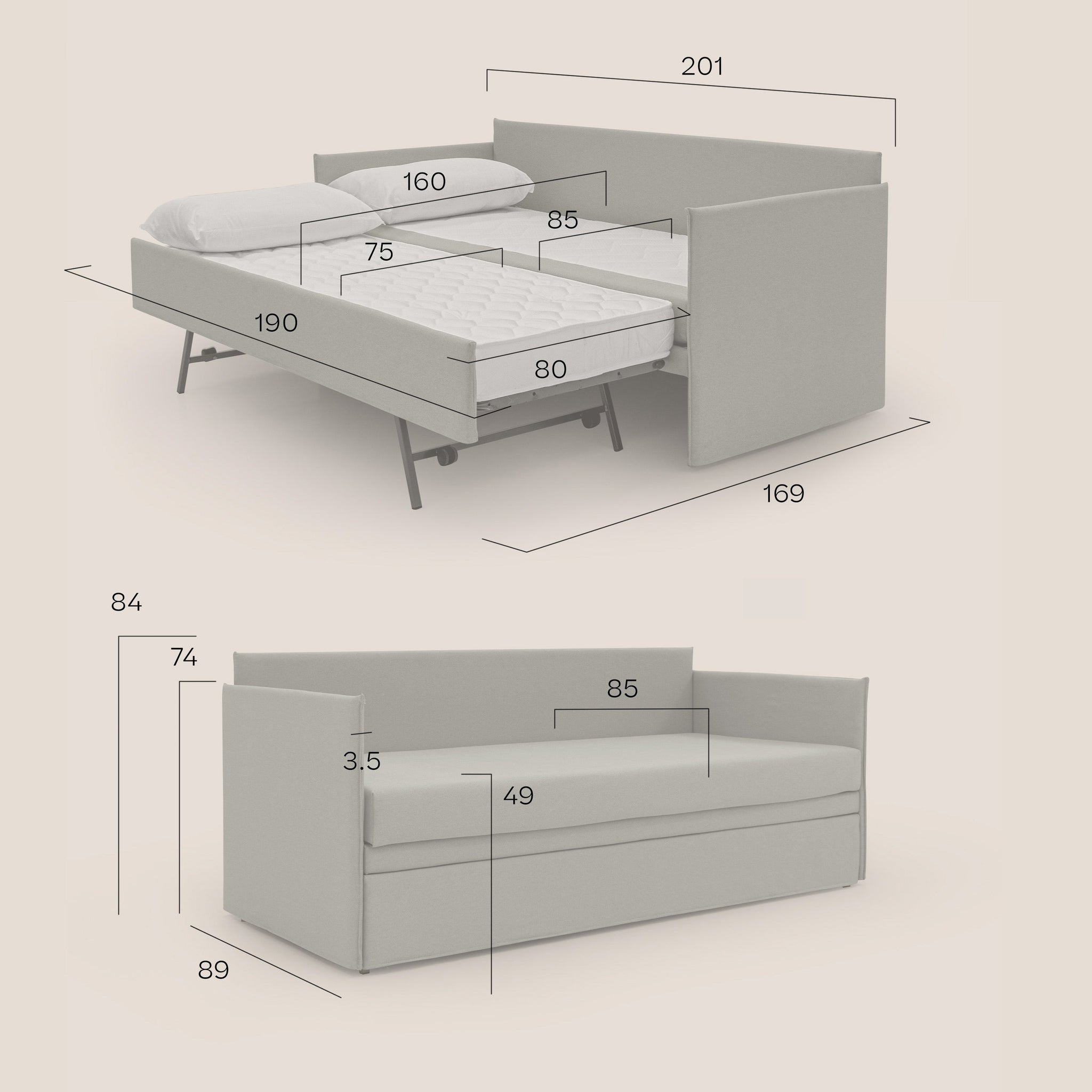 Brenta Duplex Sofa mit Doppelbett aus wasserfestem Baumwollartigem Stoff T13