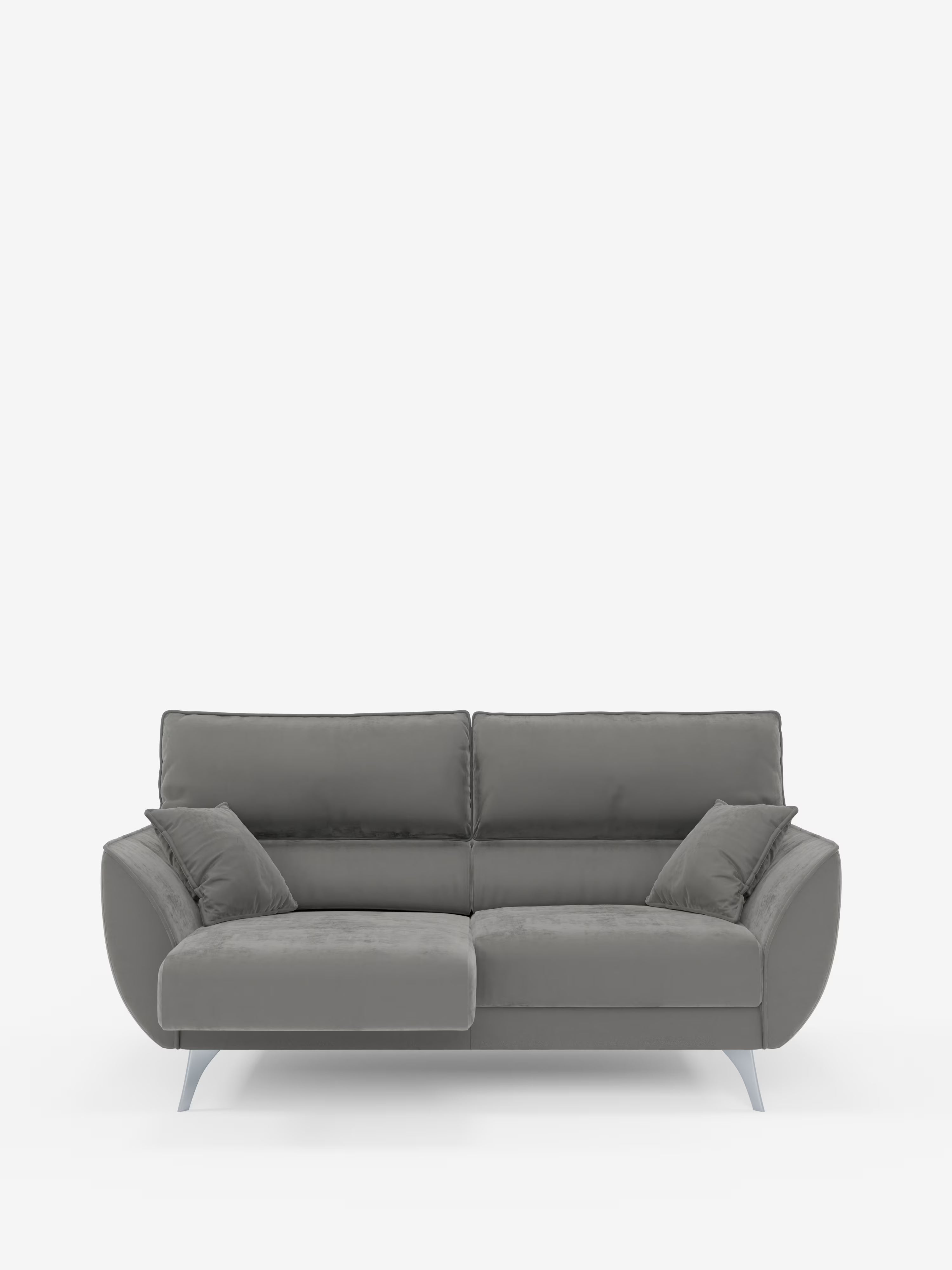 Il divano Michelangelo a 2 e 3 posti di Divani.Store, ispirato a un’estetica moderna e raffinata, è dotato di due cuscini dello schienale, due cuscini laterali e eleganti gambe in metallo inclinate. Presentato su uno sfondo bianco, le sue linee pulite e il lussuoso rivestimento in tessuto smacchiabile T30 — che include sedute estensibili e poggiatesta regolabili — offrono una soluzione di seduta elegante e confortevole.