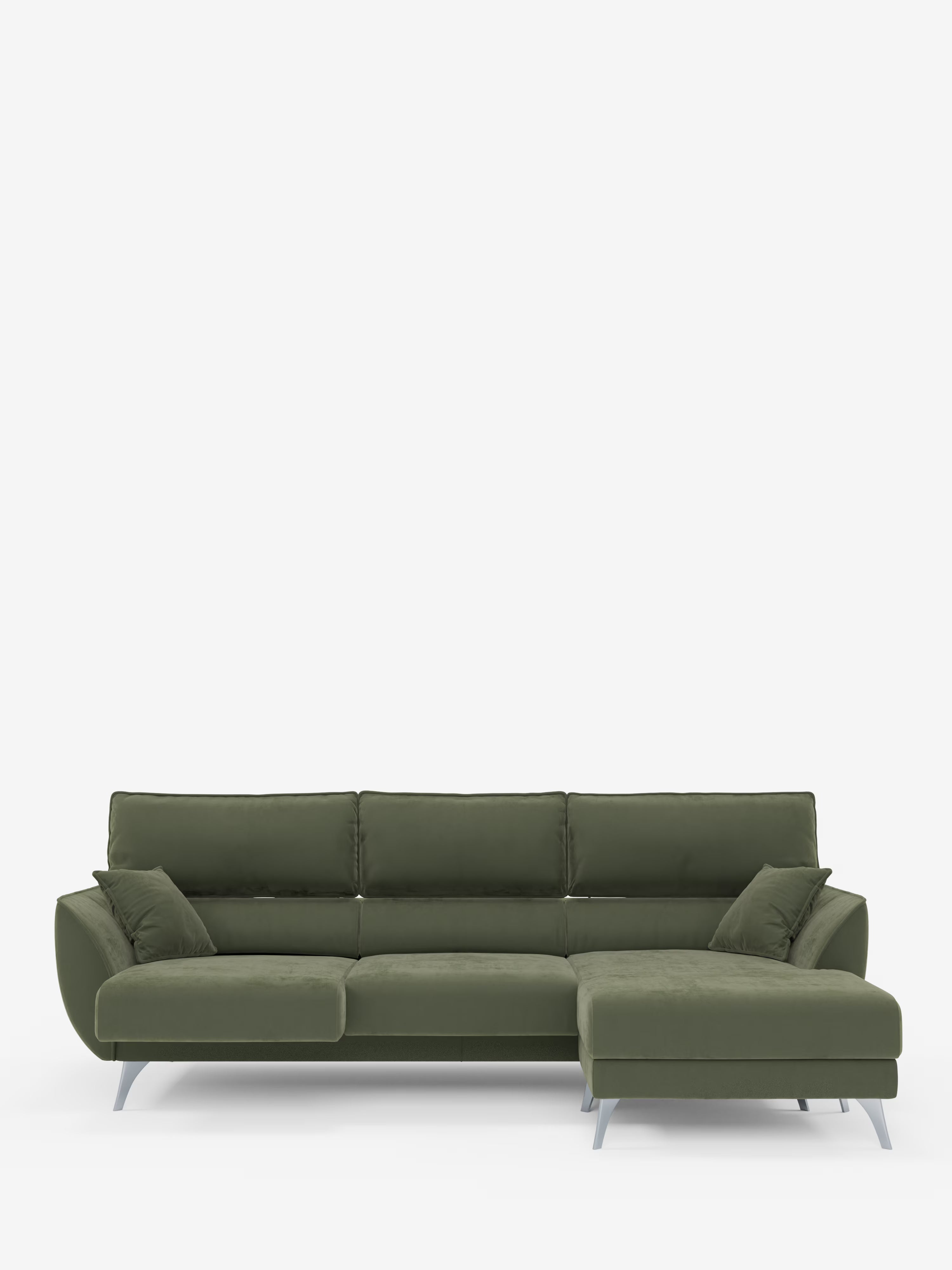 Michelangelo Ecksofa mit Chaise Longue und verschiebbaren Sitzen - verstellbaren Kopfstützen aus raffiniertem, fleckenabweisendem Stoff in Samtoptik T30