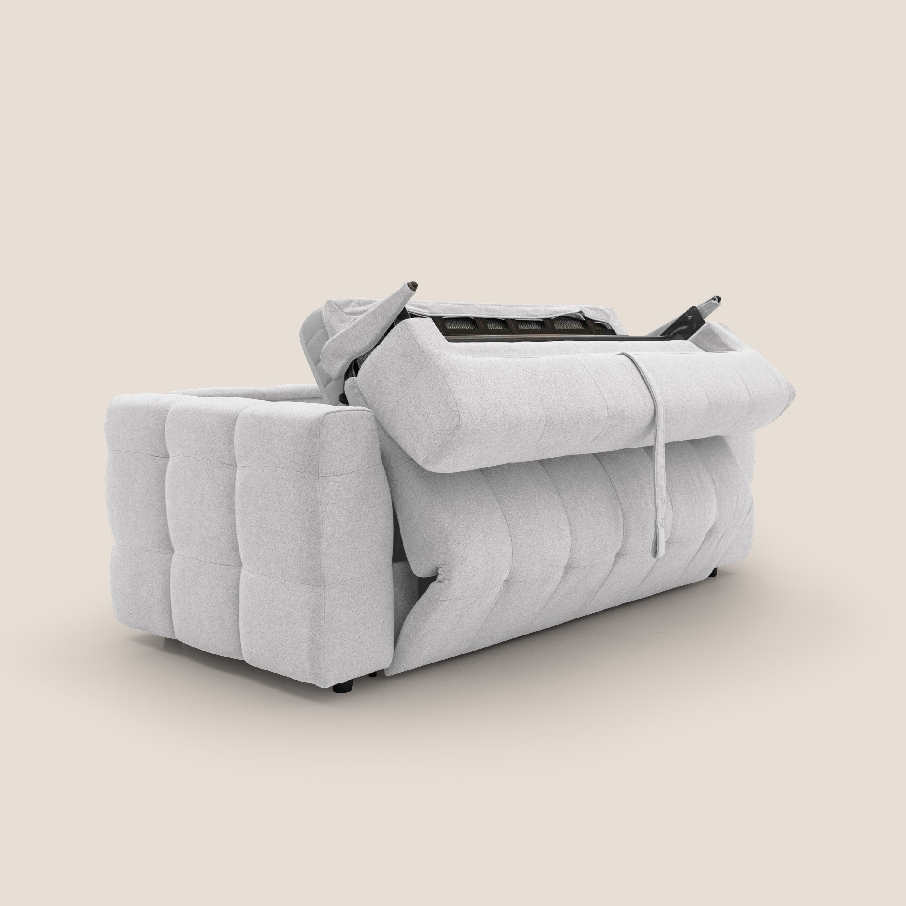 Tender Divano letto matrimoniale dal design innovativo in tessuto bouclet impermeabile T07 bianco - divani.store