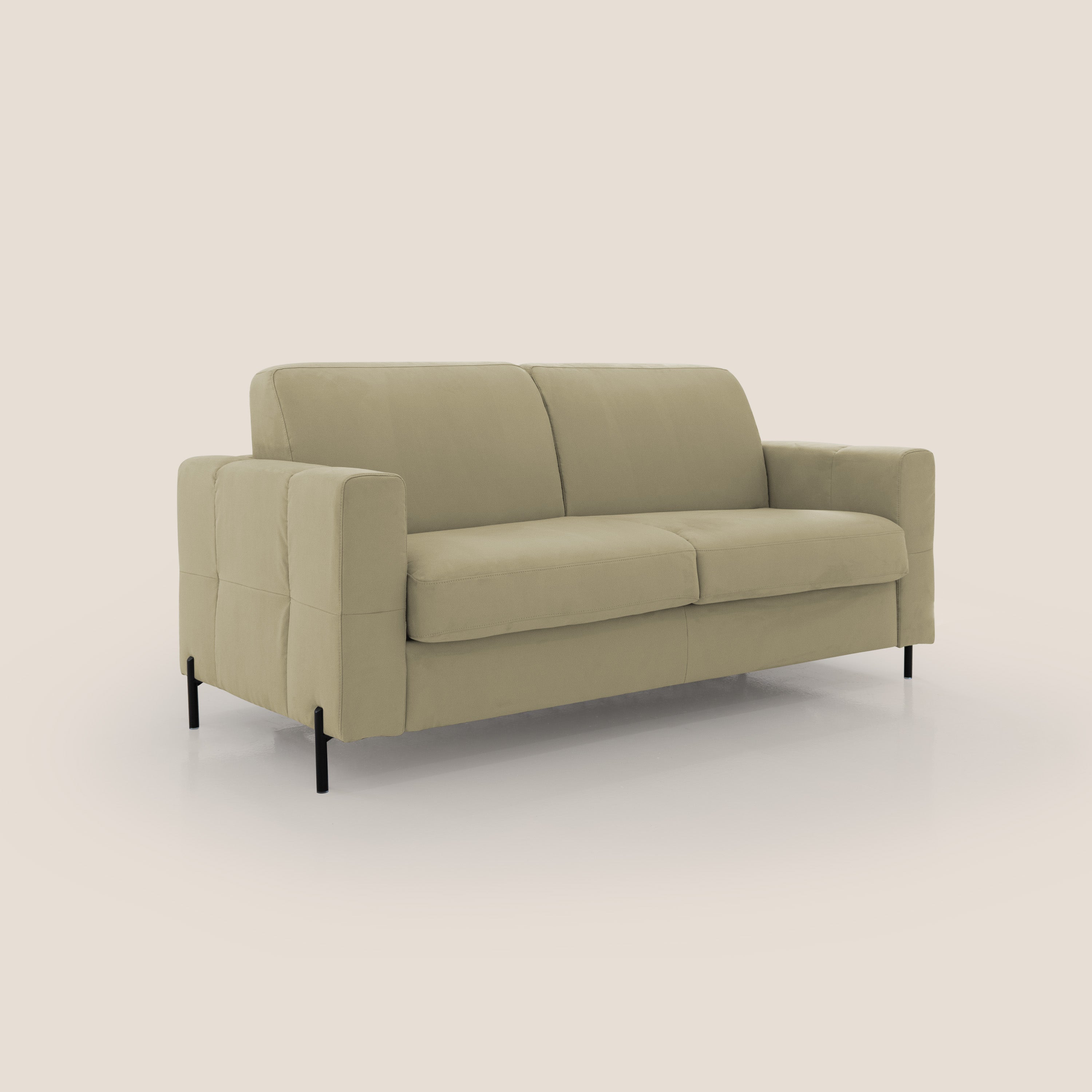 Ortensia divano letto materasso H18 cm con piedi alti in elegante microfibra smacchiabile T11 beige - divani.store