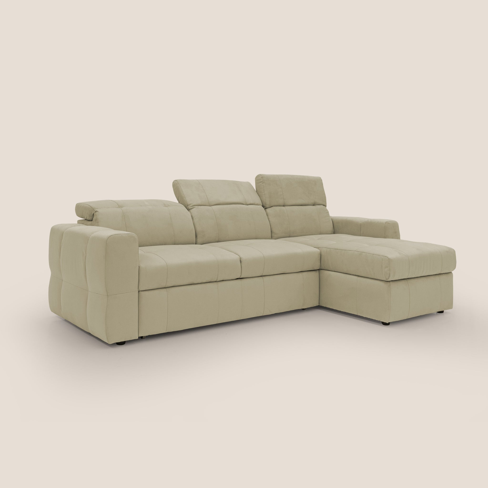 Kronos Ecksofa mit ausziehbarer Ottomane und Staufach aus wasserfester Mikrofaser T11