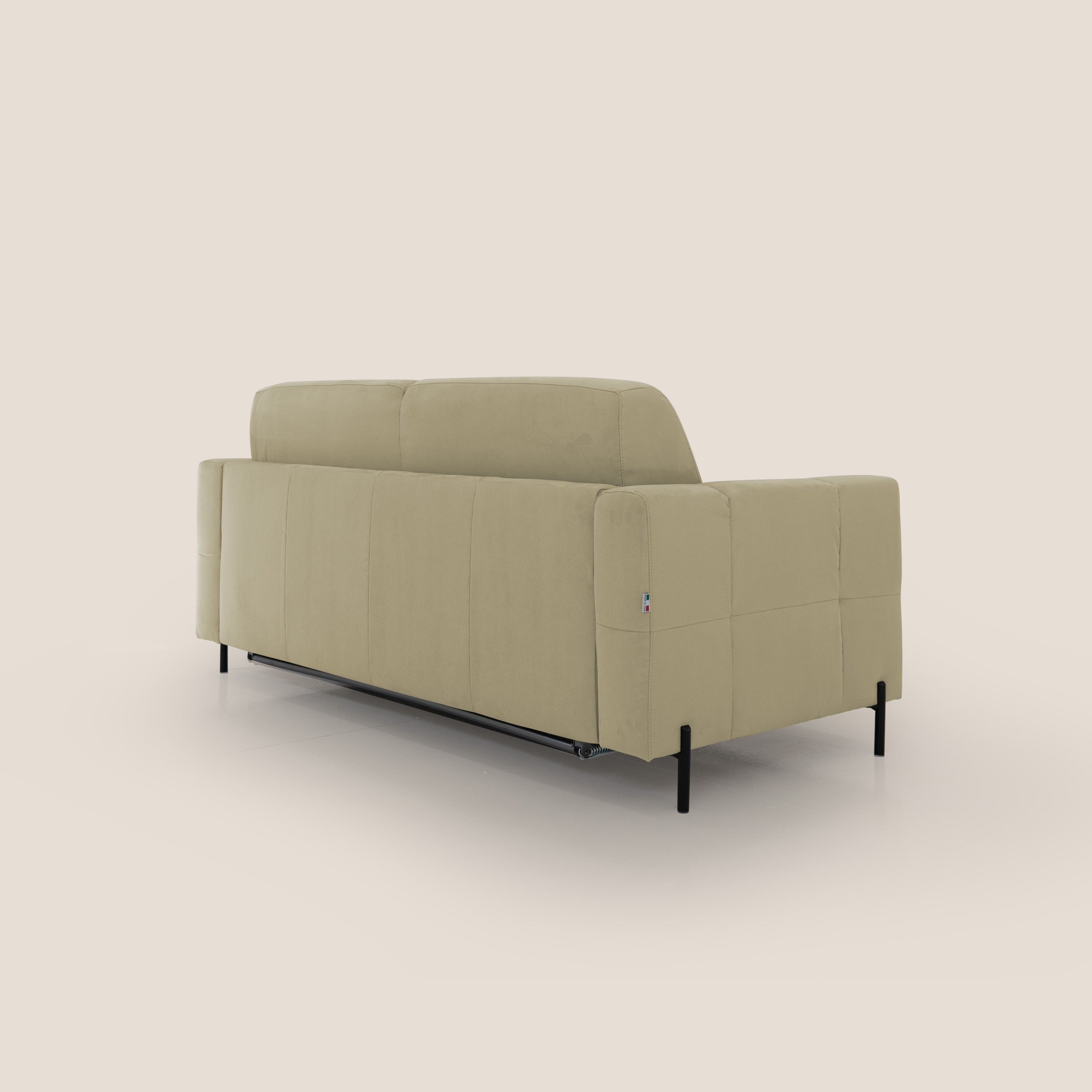 Ortensia divano letto materasso H18 cm con piedi alti in elegante microfibra smacchiabile T11 beige - divani.store