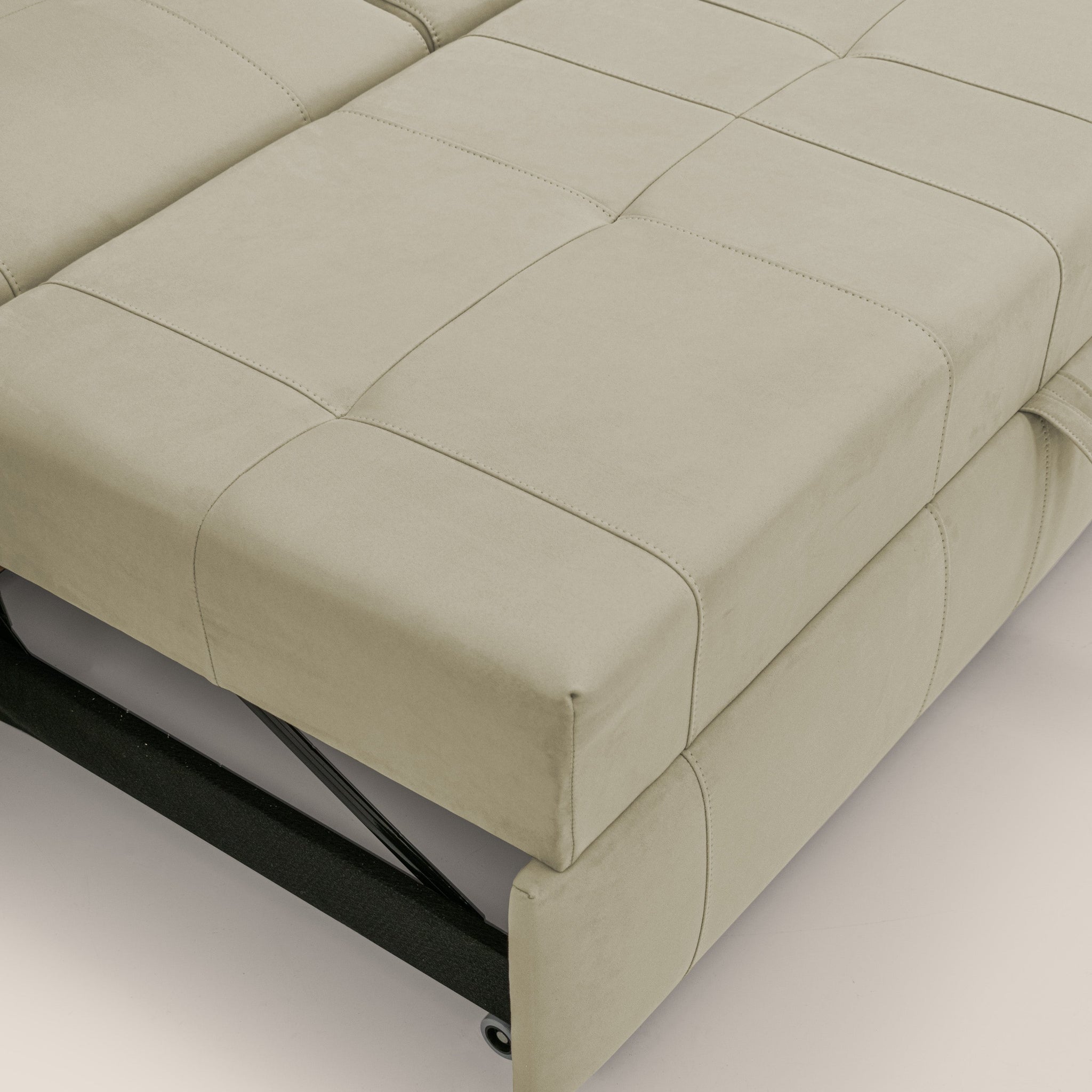 Kronos Ecksofa mit ausziehbarer Ottomane und mobilem Hocker mit Staufach aus wasserfester Mikrofaser T11