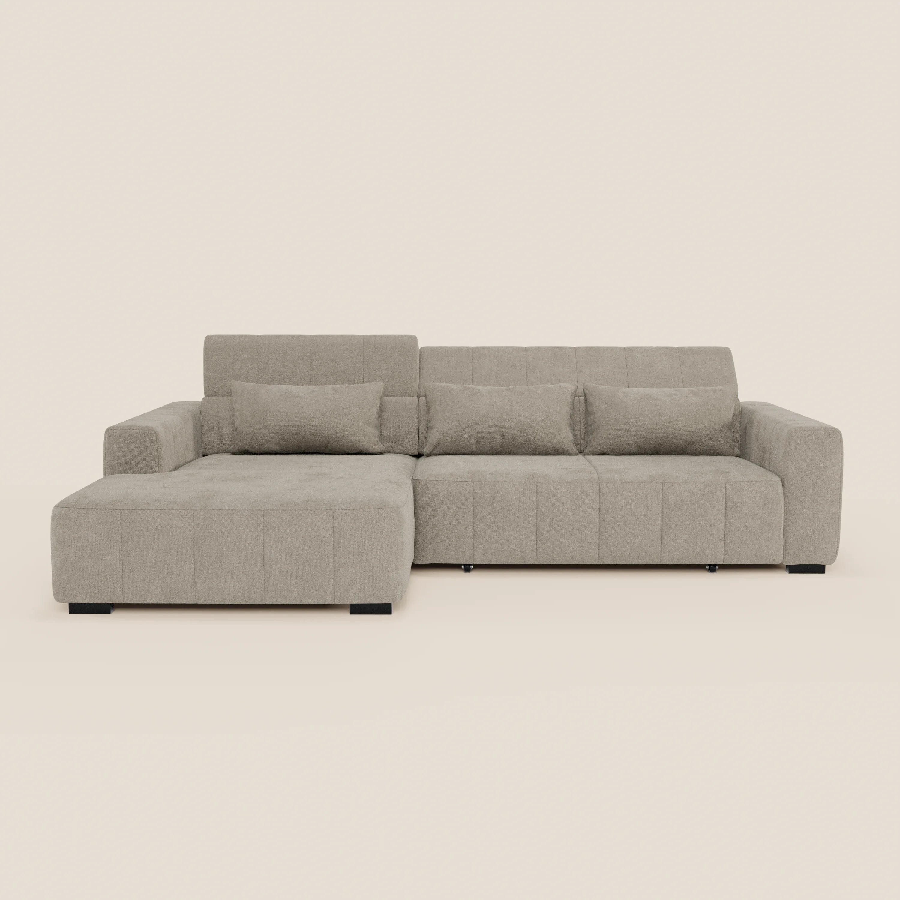 Doric Divano angolare con penisola e sedute allungabili con relax elettrico - poggiatesta reclinabili in tessuto smacchiabile T23