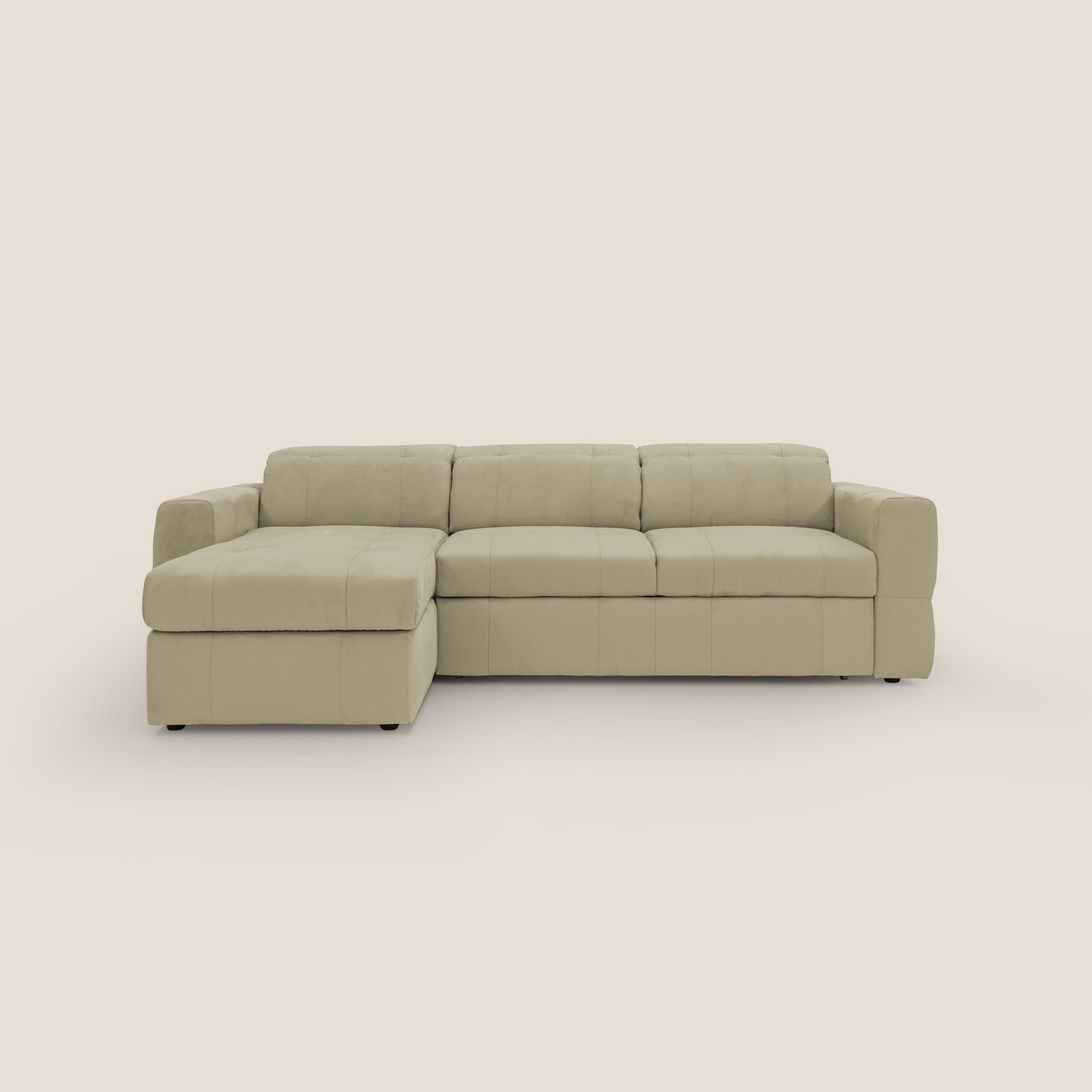 Kronos Ecksofa mit ausziehbarer Ottomane und Staufach aus wasserfester Mikrofaser T11