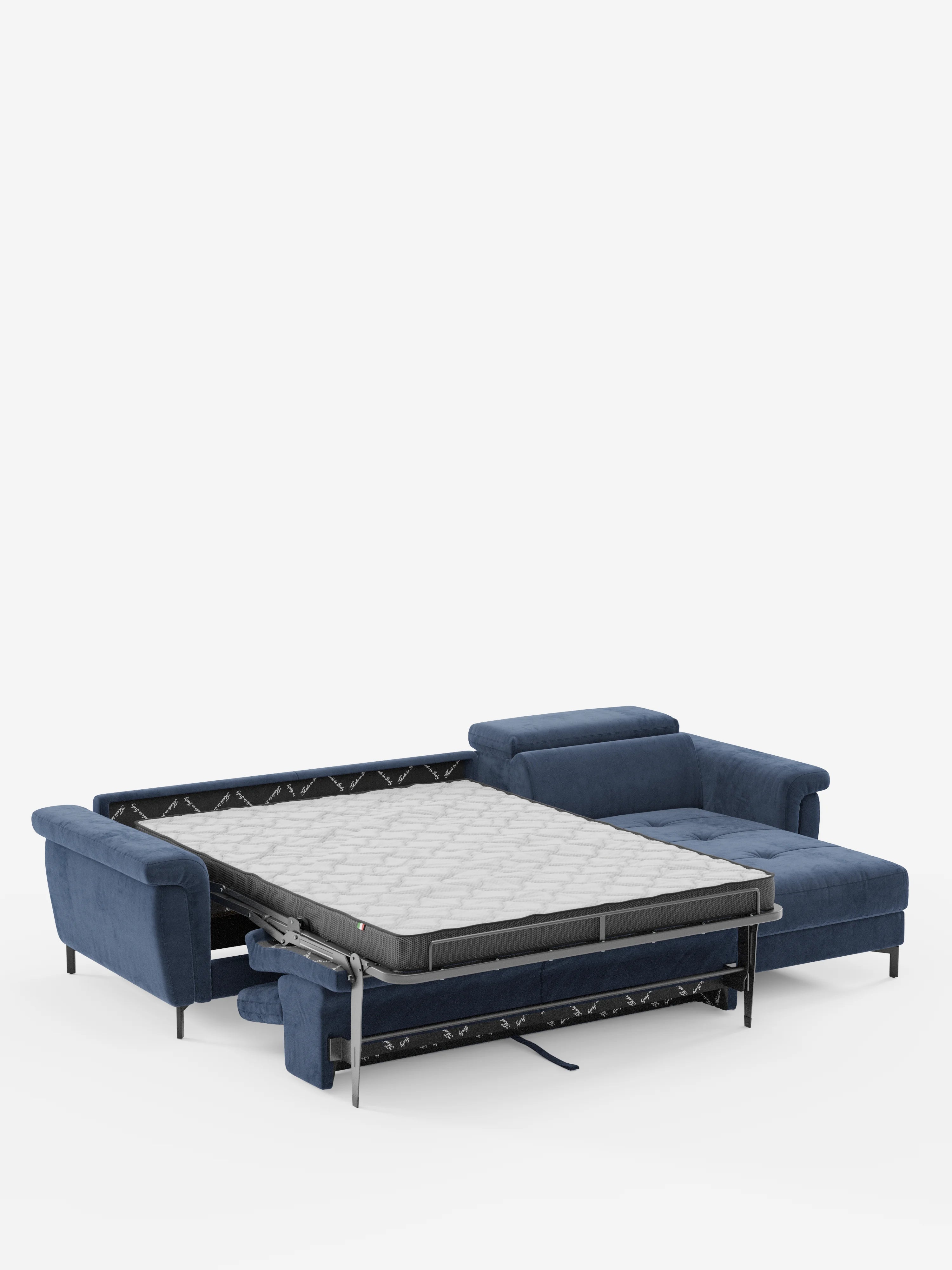 Capri Divano letto angolare con penisola contenitore e poggiatesta reclinabili - elegante tessuto smacchiabile T30