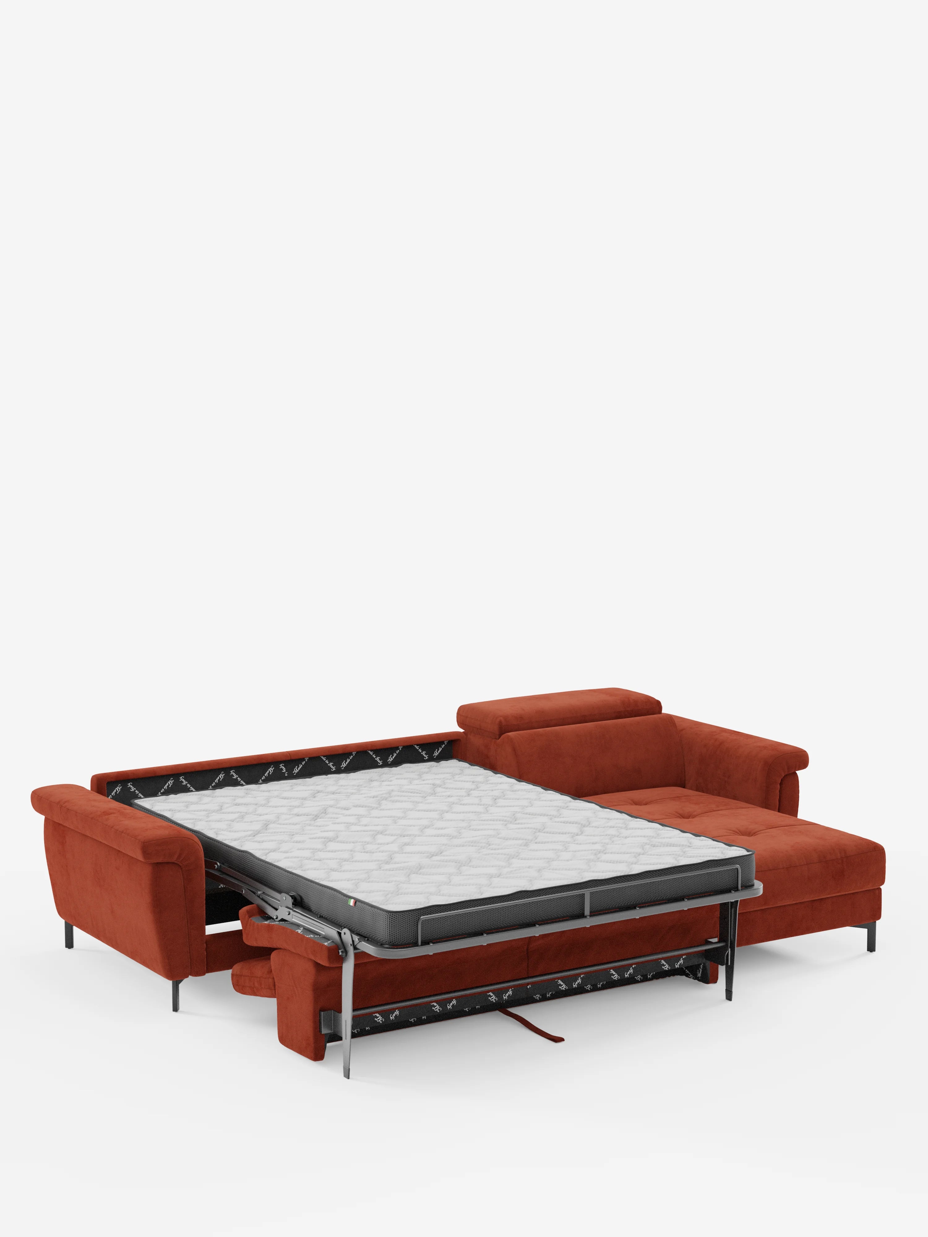 Capri Divano letto angolare con penisola contenitore e poggiatesta reclinabili - elegante tessuto smacchiabile T30