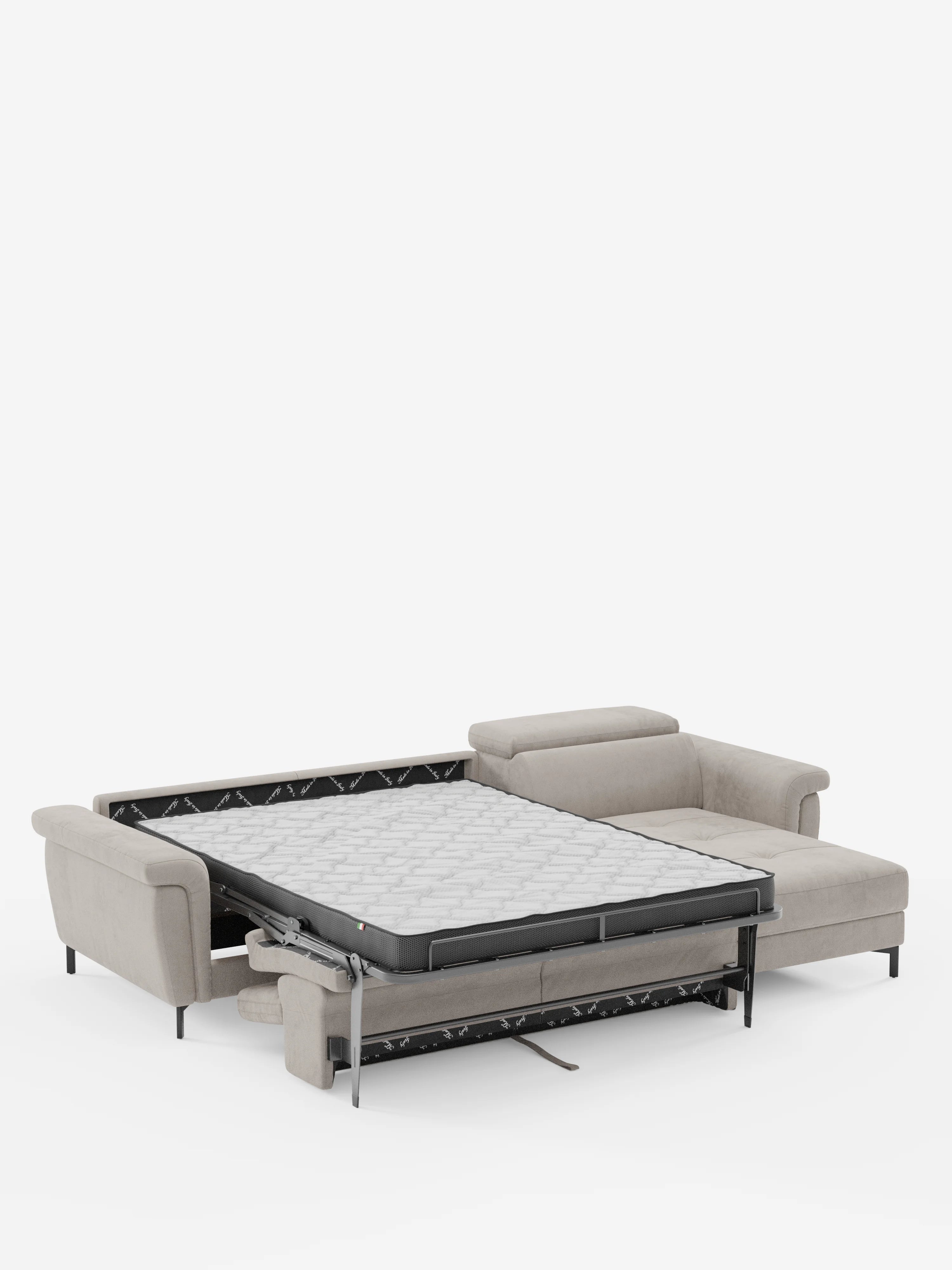 Capri Divano letto angolare con penisola contenitore e poggiatesta reclinabili - elegante tessuto smacchiabile T30