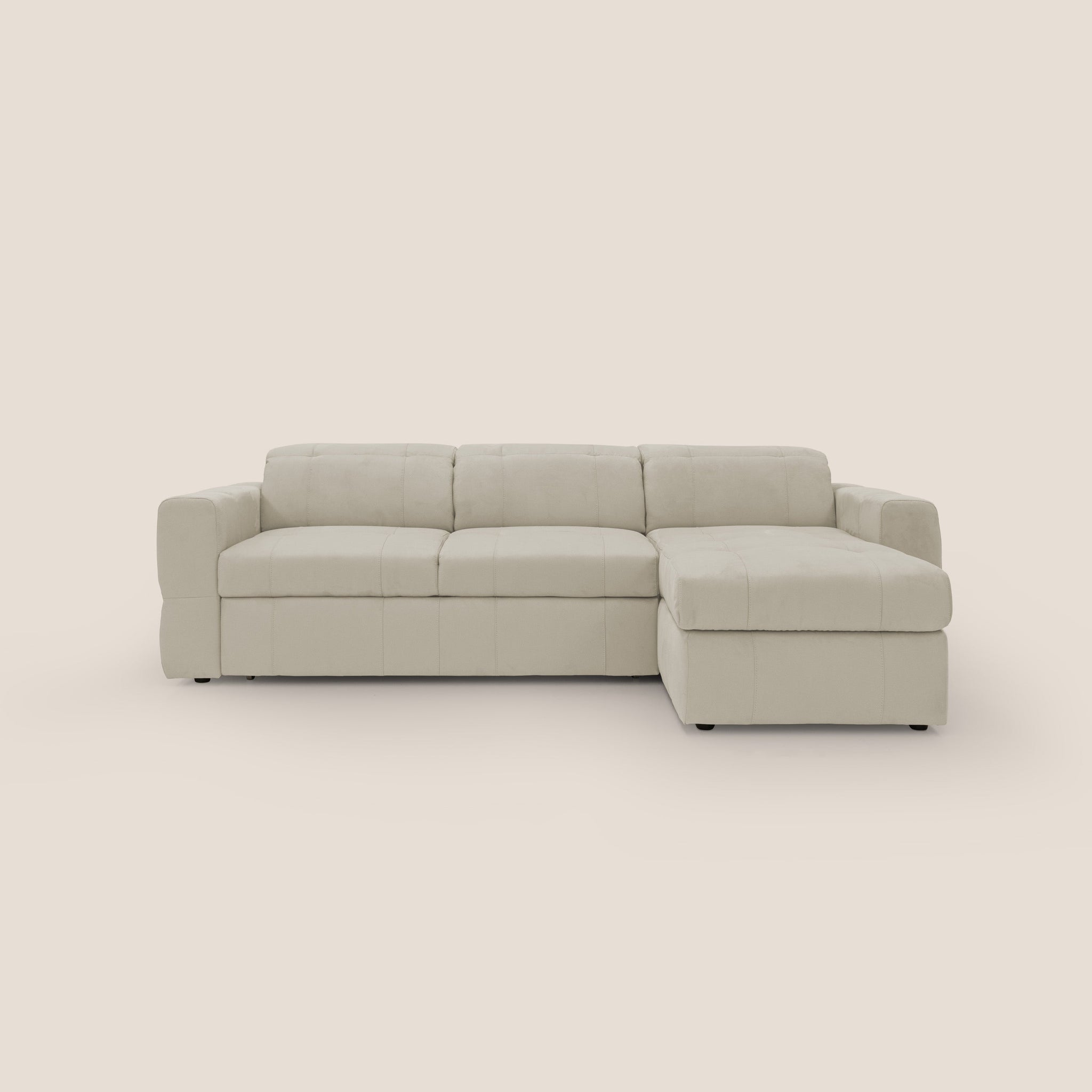 Kronos Ecksofa mit ausziehbarer Ottomane und Staufach aus wasserfester Mikrofaser T11