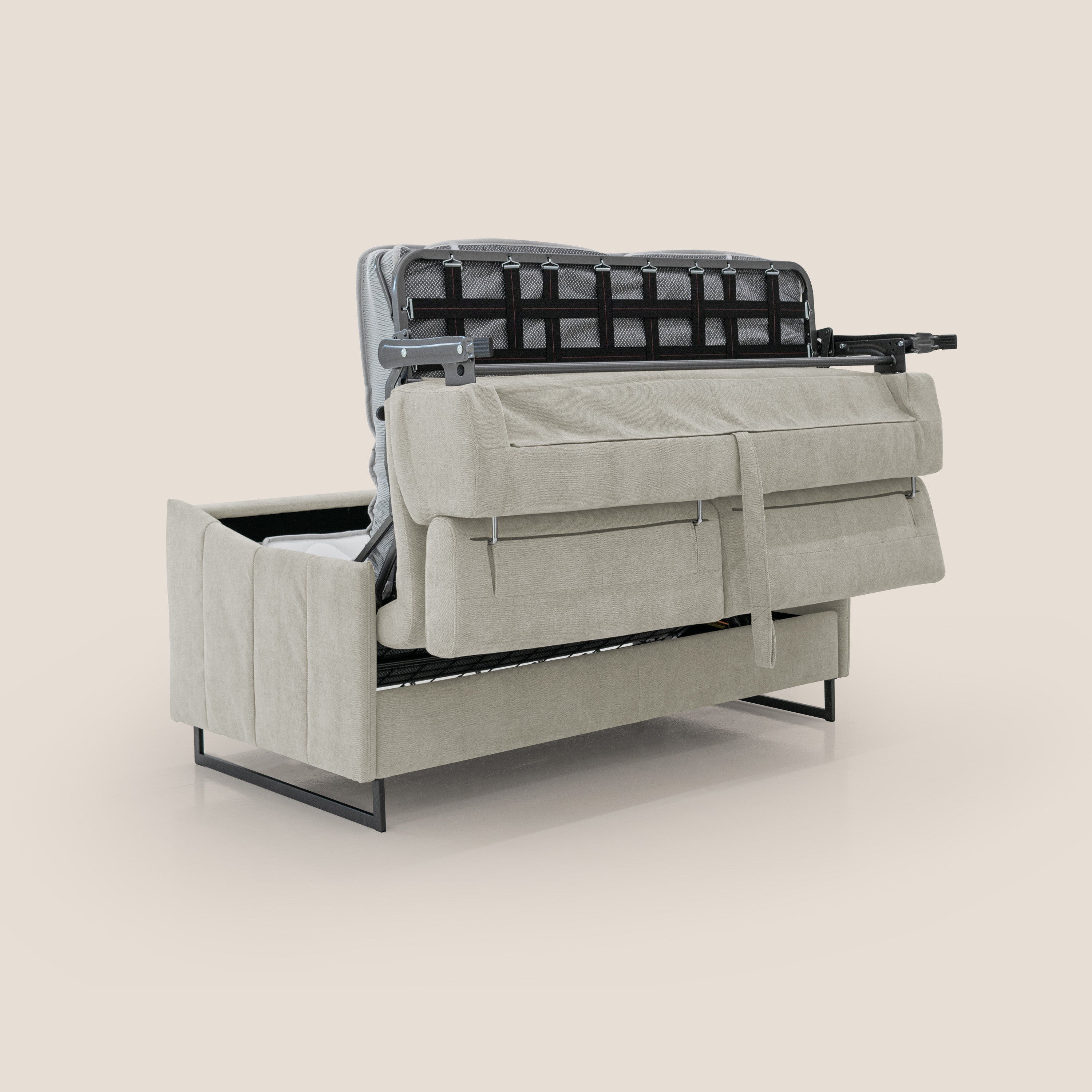 Loto divano letto salvaspazio materasso H18 cm con piedi alti in morbido tessuto impermeabile T14 panna - divani.store