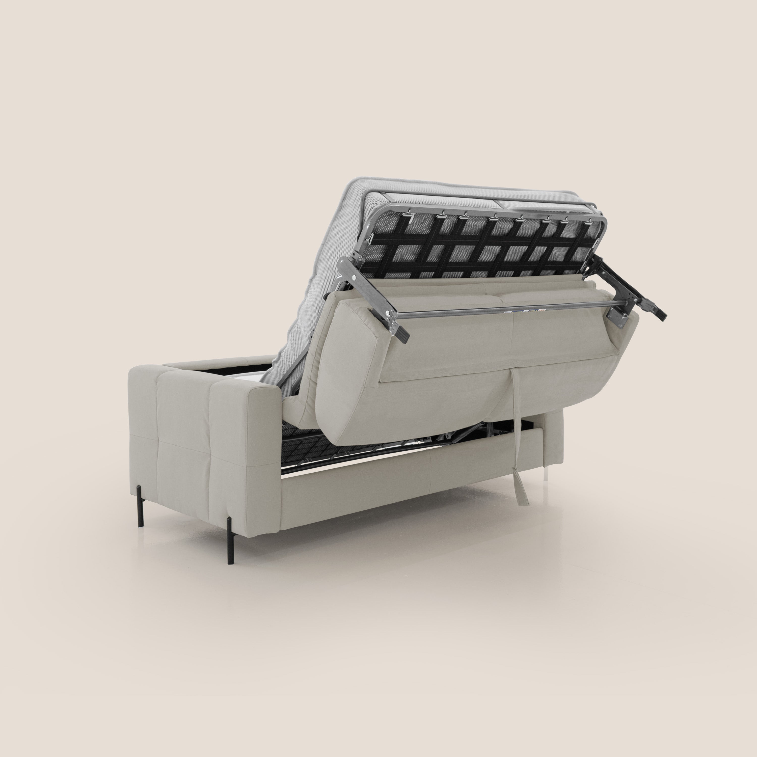 Ortensia divano letto materasso H18 cm con piedi alti in elegante microfibra smacchiabile T11 panna - divani.store