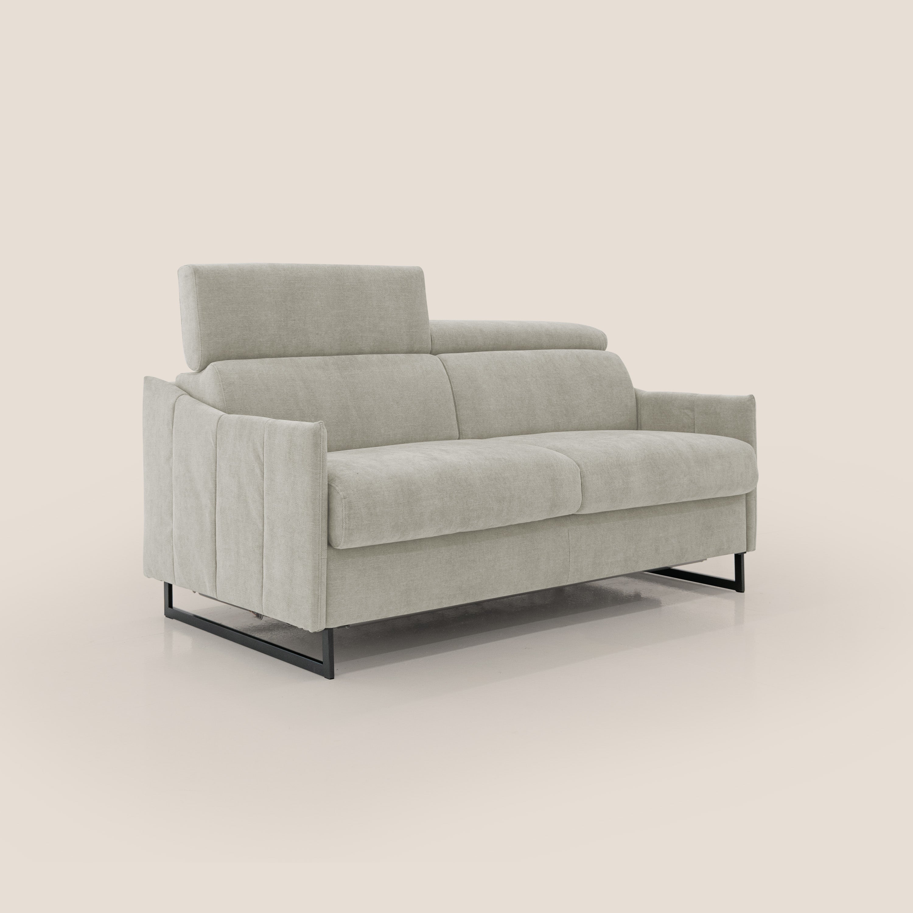 Loto divano letto salvaspazio materasso H18 cm con piedi alti in morbido tessuto impermeabile T14 panna - divani.store