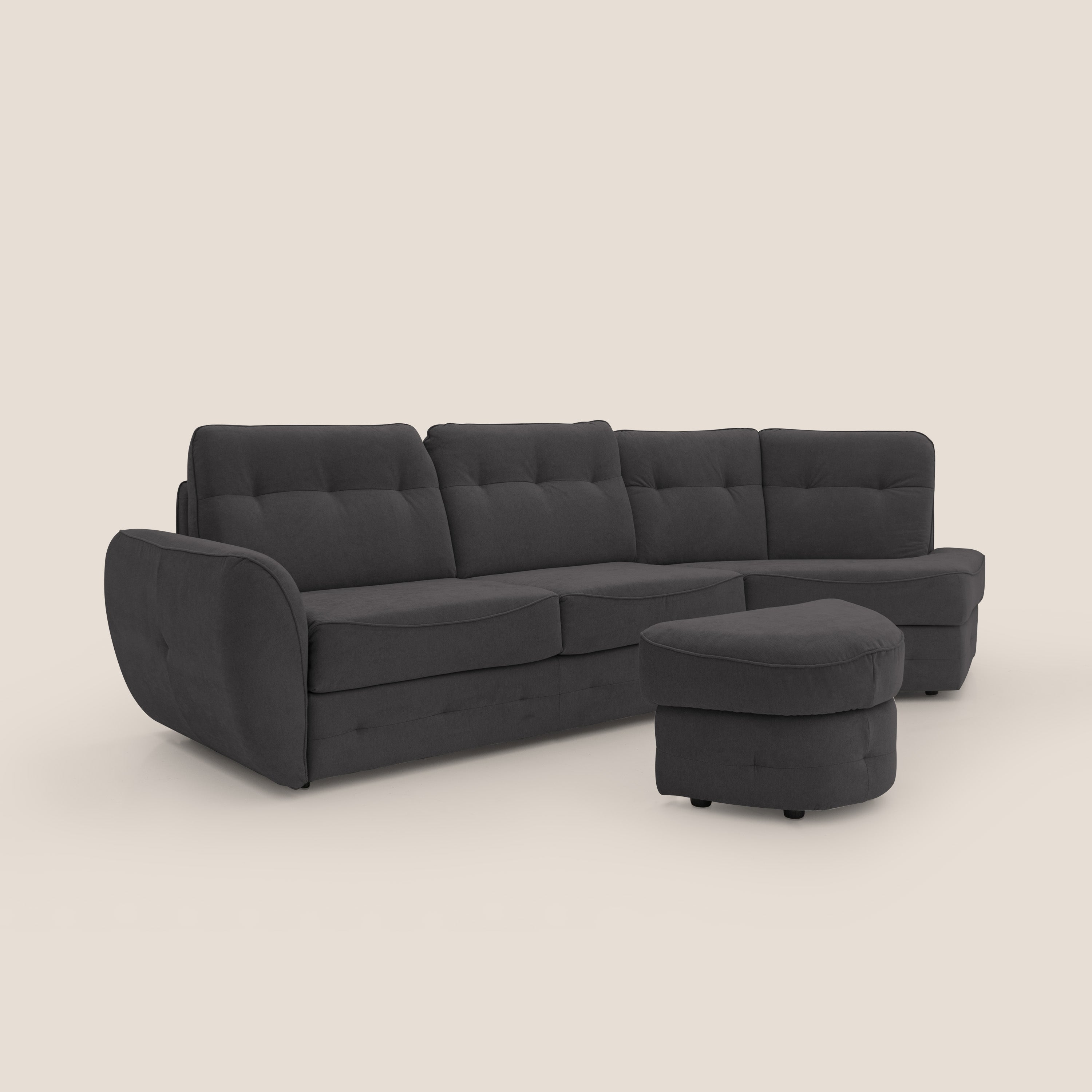 Zeus divano letto angolare con materasso H18 cm pouf mobile in tessuto impermeabile T02 - divani.store