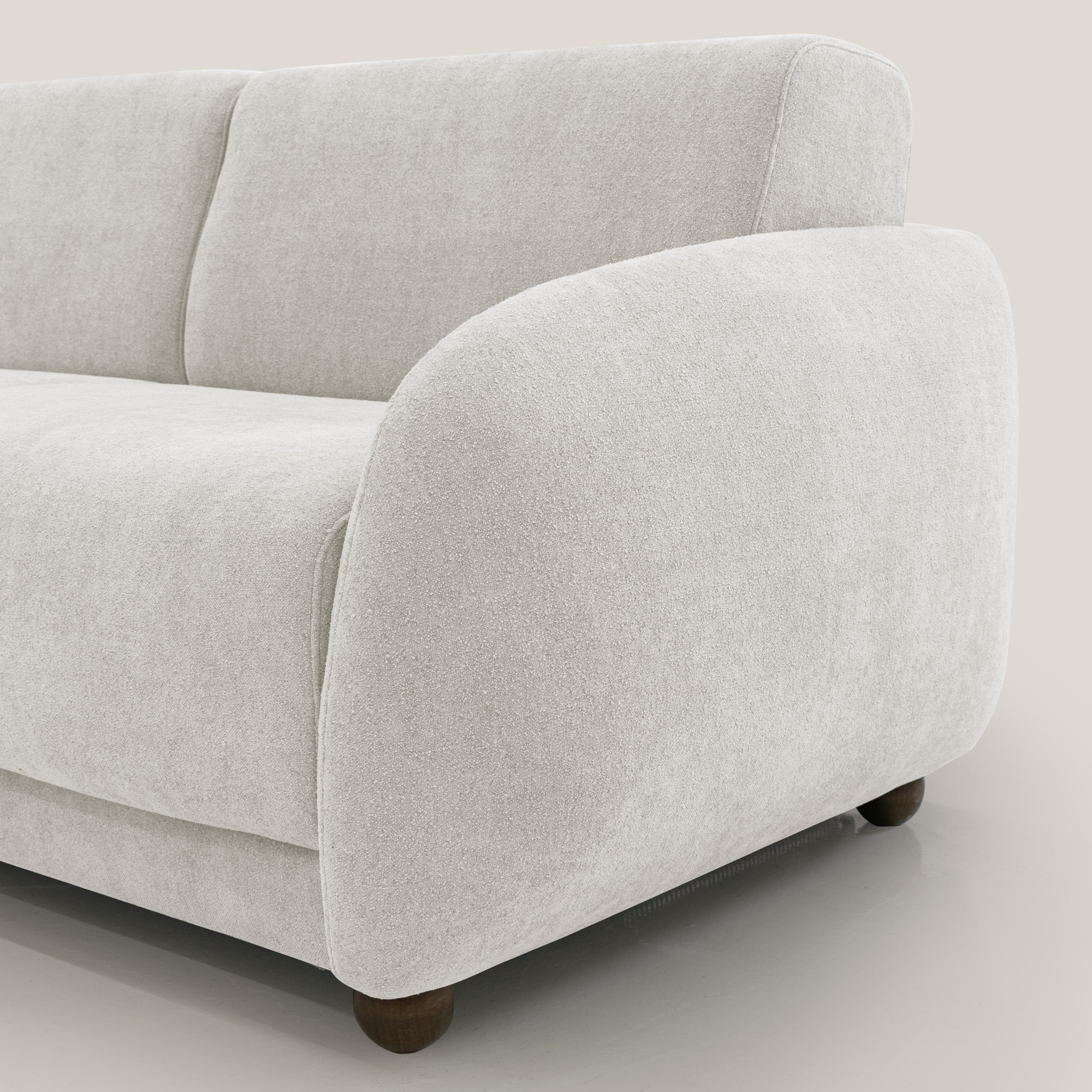 Giglio divano letto scandinavo japandi con materasso H18 cm in tessuto Bouclé impermeabile T07 bianco - divani.store