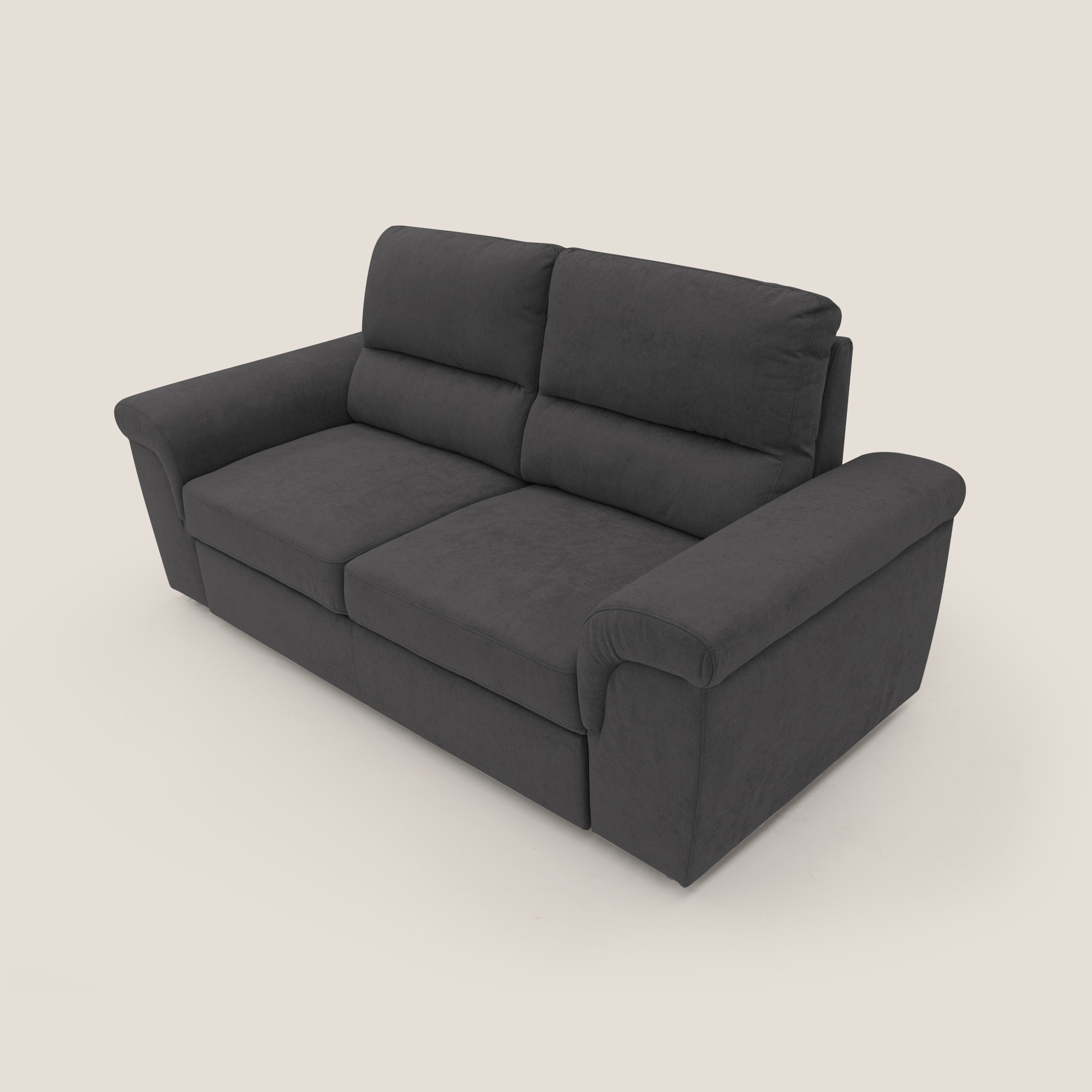 Minerva divano con pouf estraibile poggiapiedi in tessuto morbido impermeabile T02 nero - divani.store