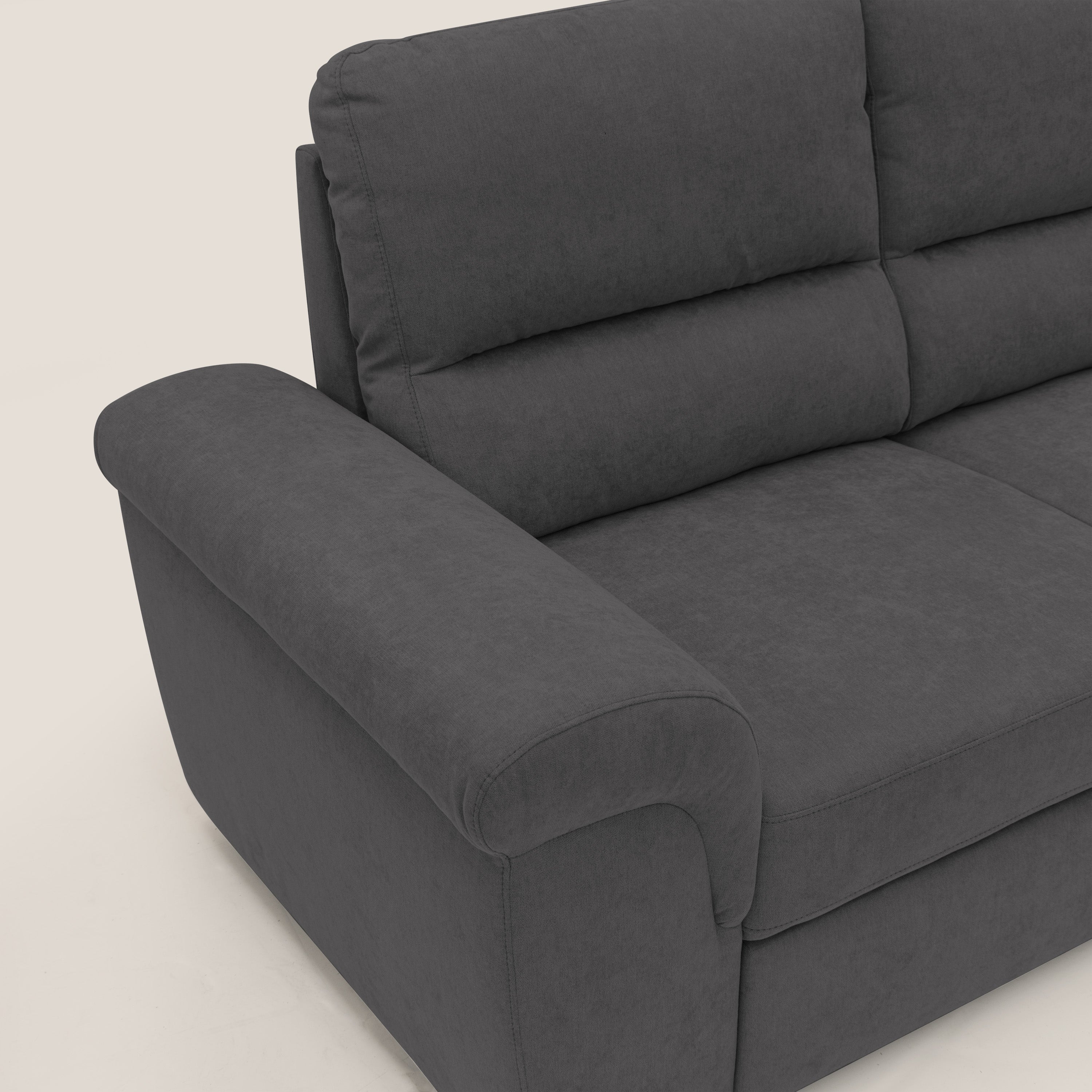 Minerva divano con pouf estraibile poggiapiedi in tessuto morbido impermeabile T02 nero - divani.store