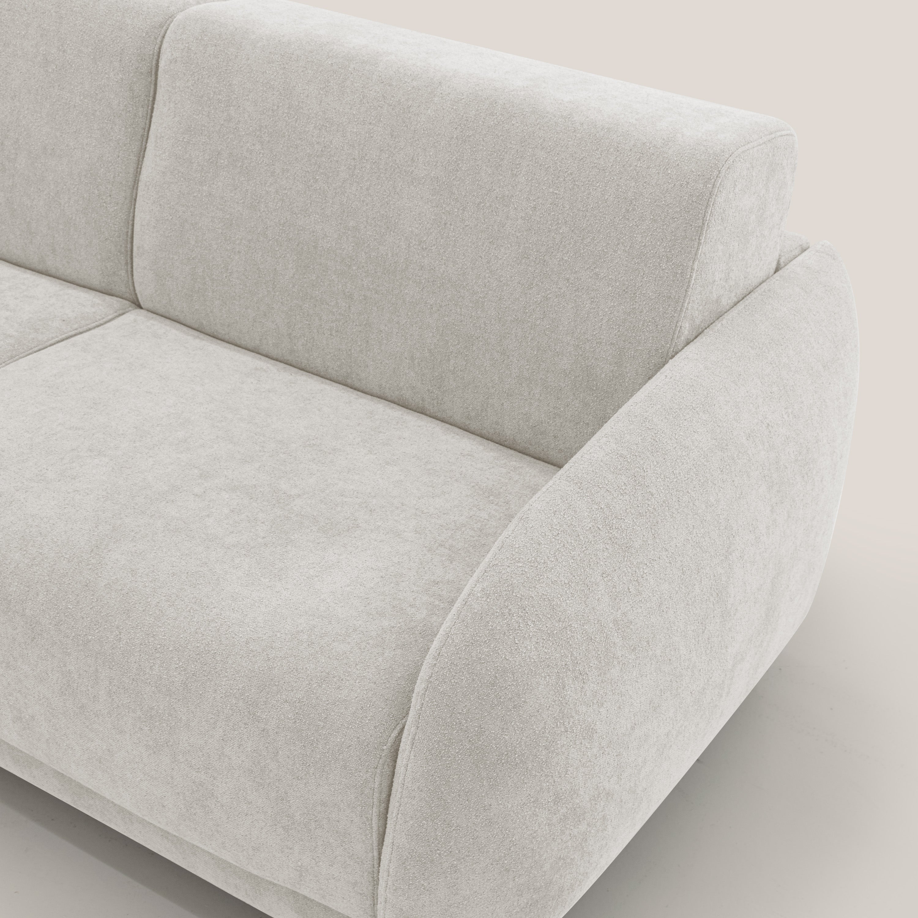 Giglio divano letto scandinavo japandi con materasso H18 cm in tessuto Bouclé impermeabile T07 bianco - divani.store