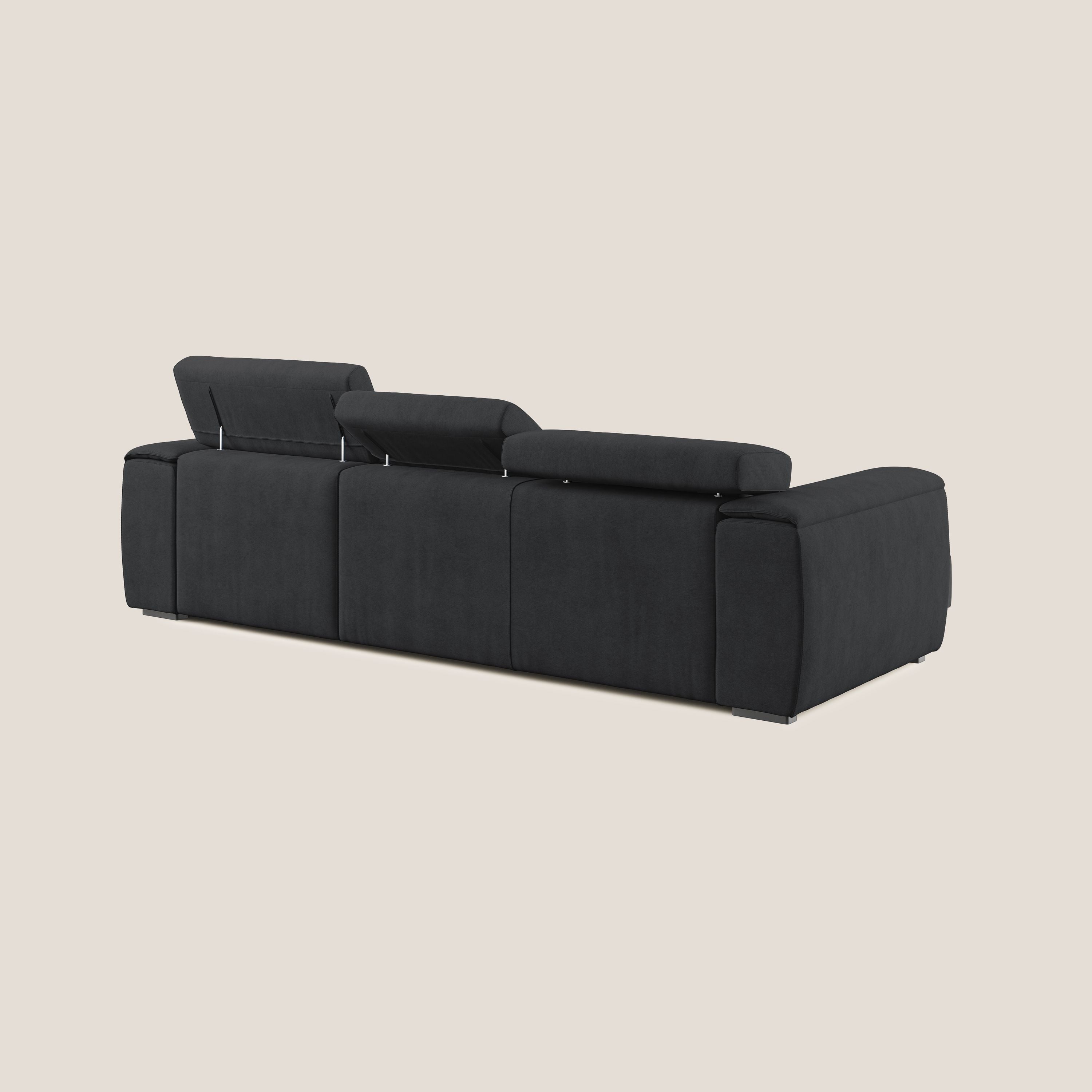 Zeno Divano angolare con pouf estraibile poggiapiedi in tessuto morbido impermeabile T02 nero - divani.store