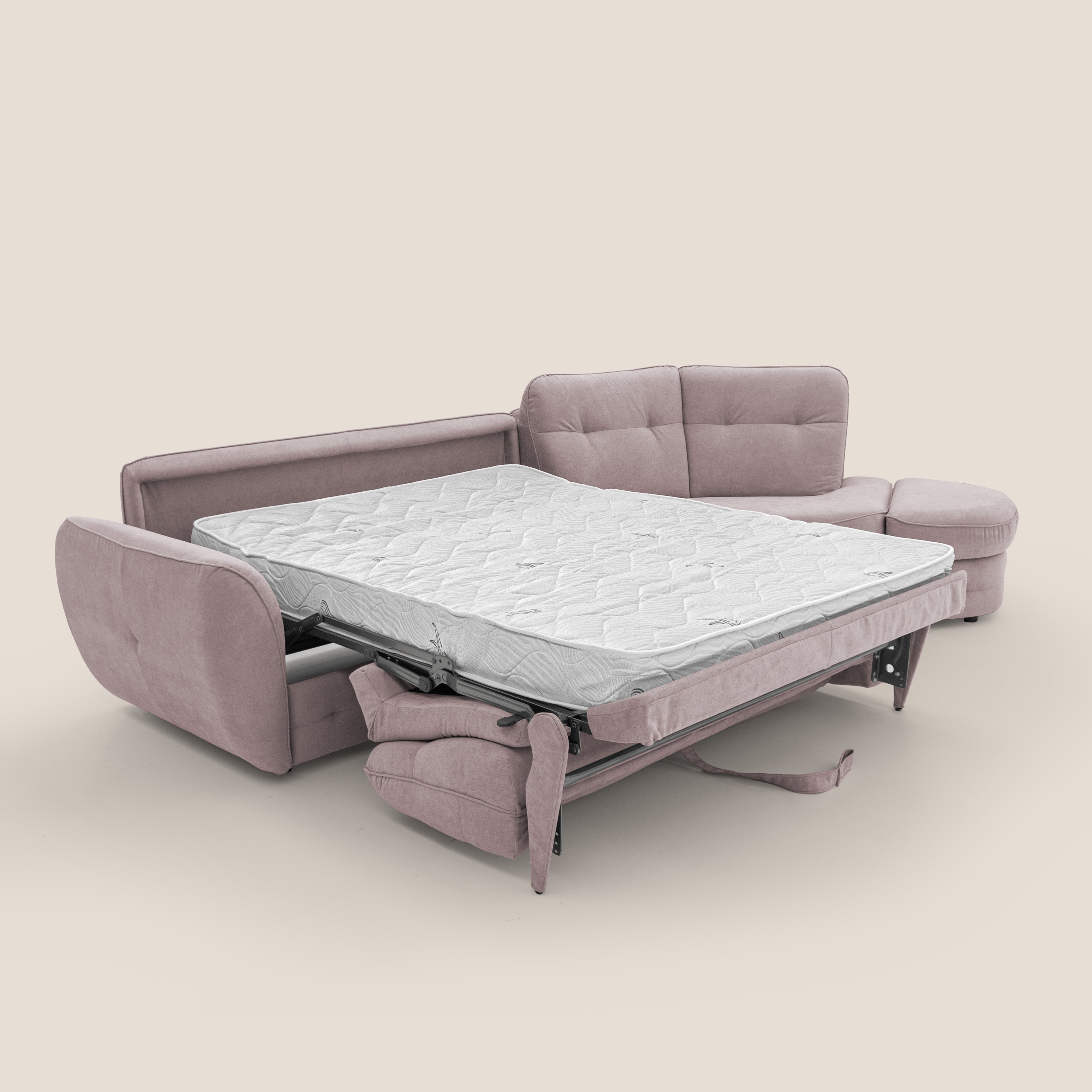 Zeus divano letto angolare con materasso H18 cm pouf mobile in tessuto impermeabile T02 - divani.store