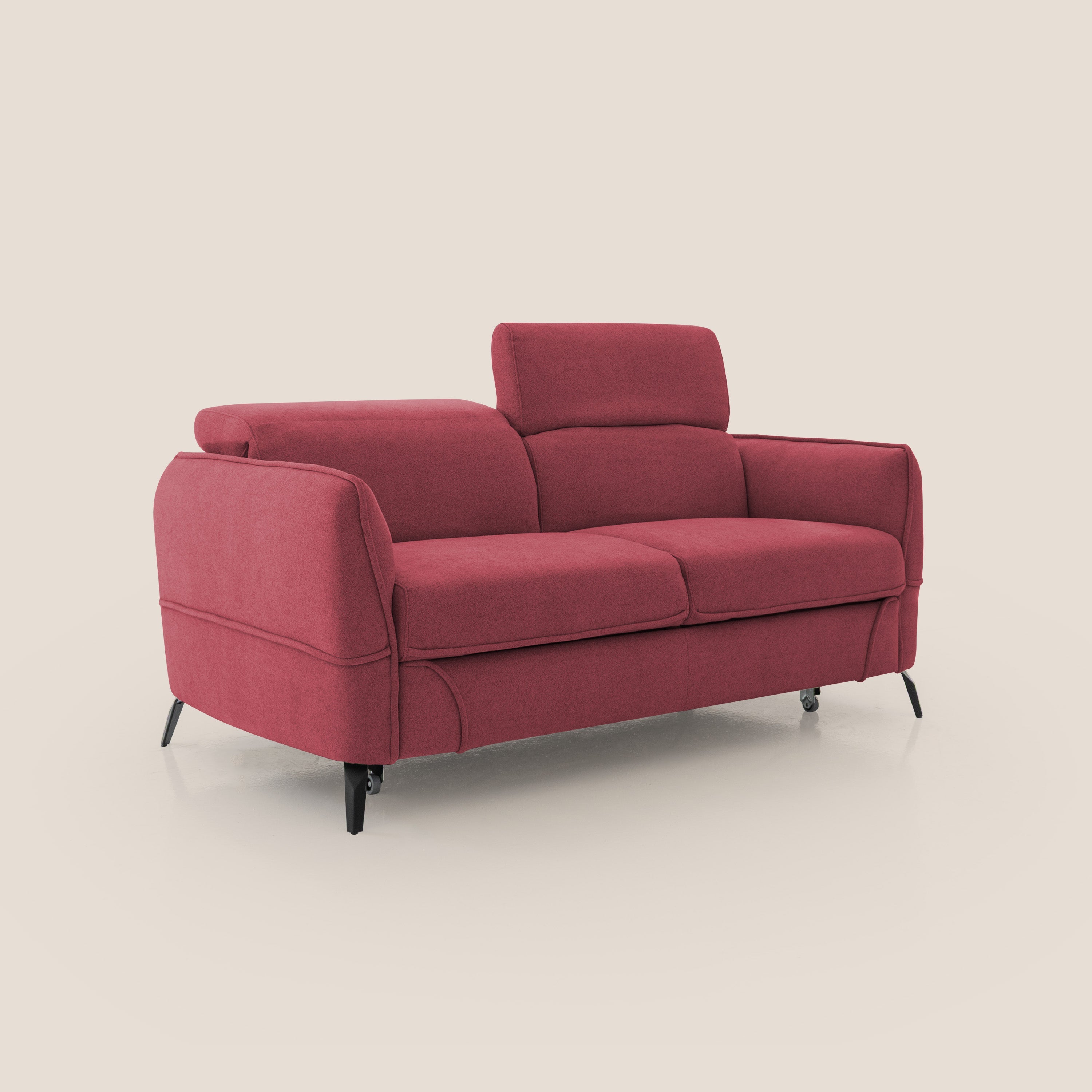 Bloom Divano con poggiapiedi estraibile piedini alti e poggiatesta reclinabili in tessuto bouclé impermeabile T07 rosso - divani.store