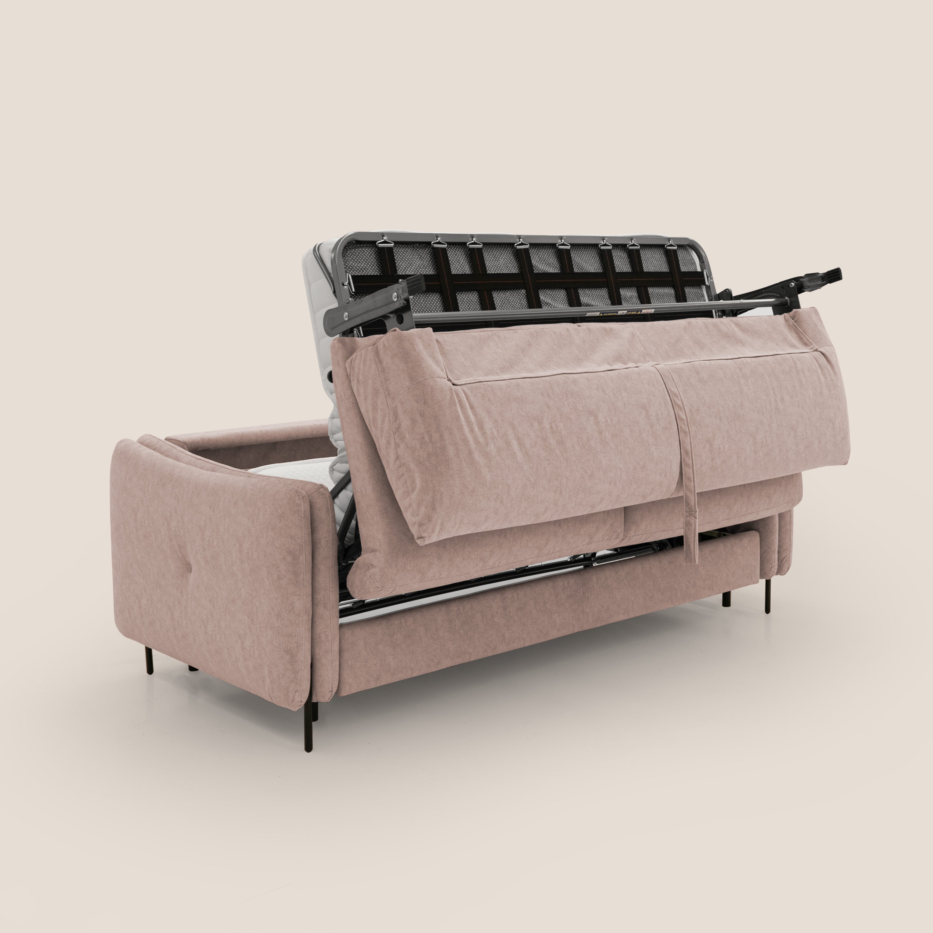 Gregory Divano letto con materasso h18 cm in microfibra effetto velluto impermeabile T09 rosa - divani.store