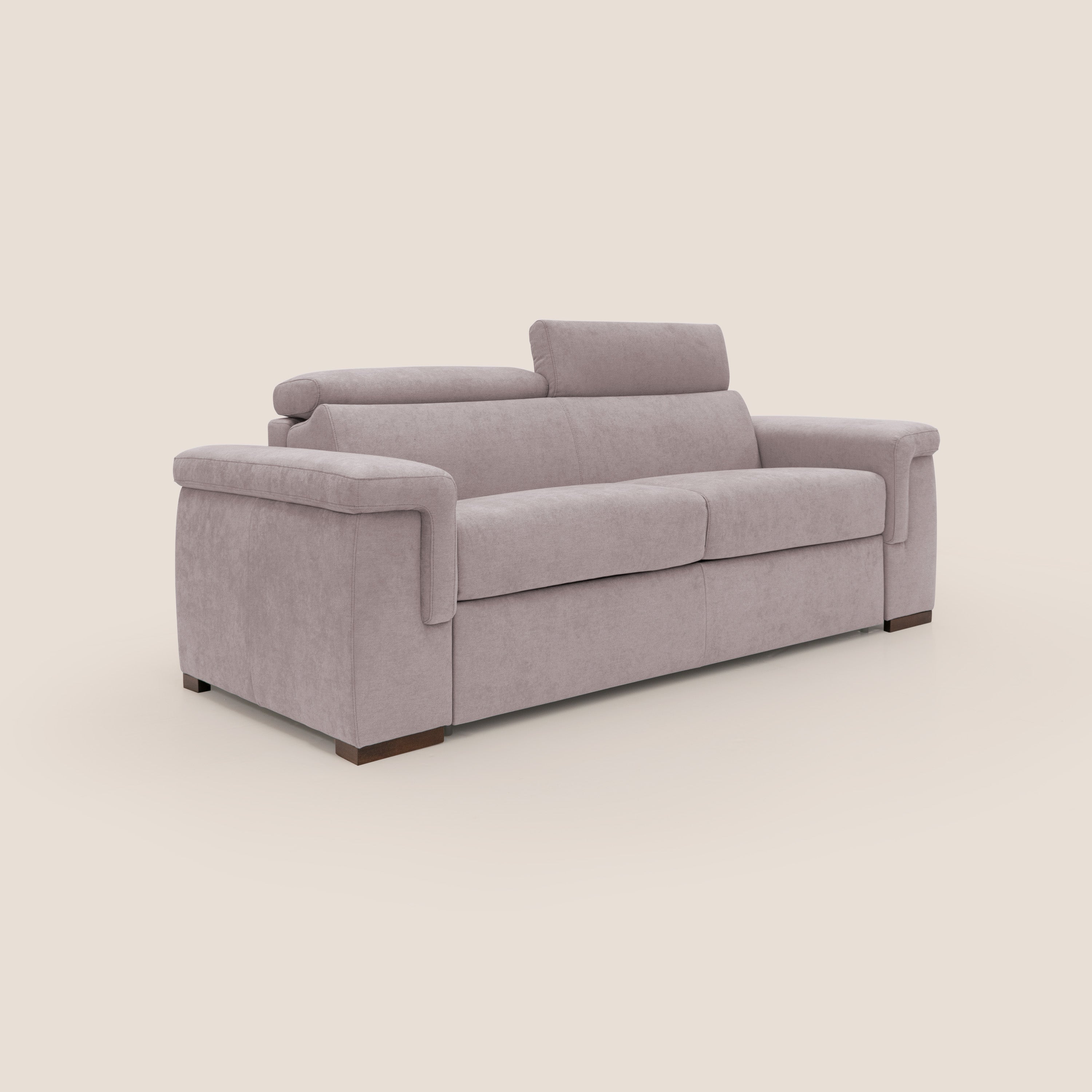 Giunone divano letto con materasso alto 18 cm e poggiatesta reclinabili in tessuto impermeabile T02 rosa - divani.store