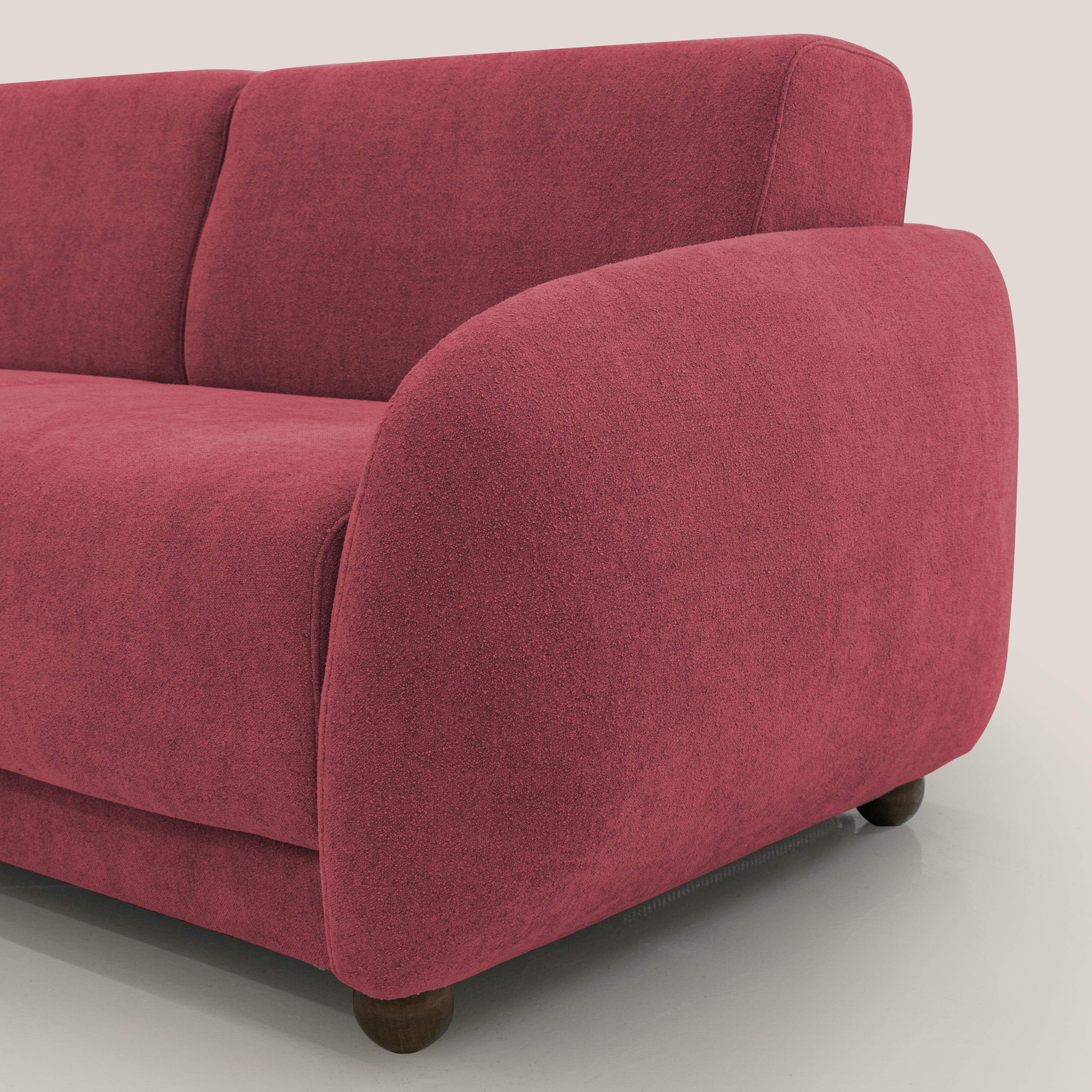 Giglio divano letto scandinavo japandi con materasso H18 cm in tessuto Bouclé impermeabile T07 rosso - divani.store