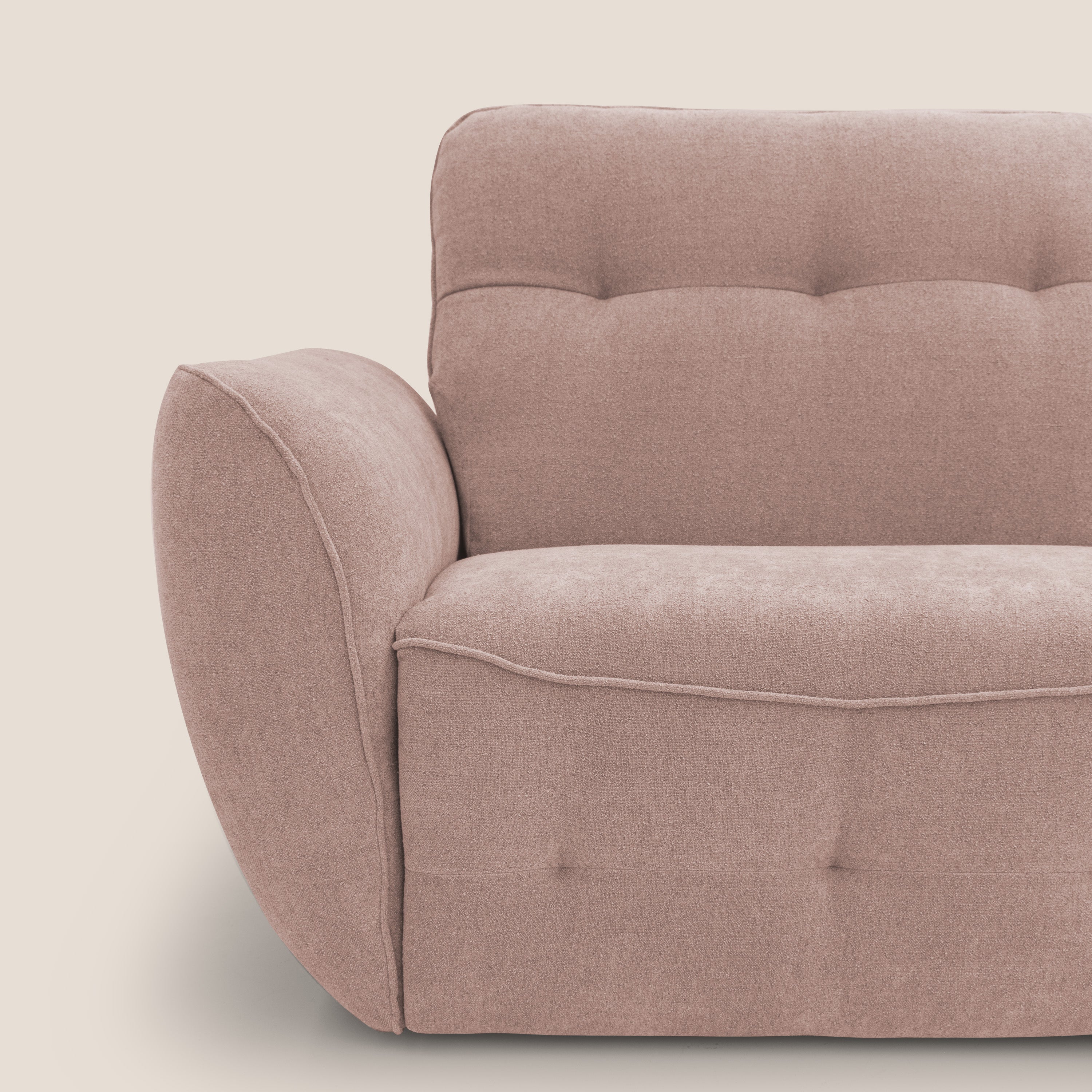 Cerbero divano angolare con pouf mobile in morbido bouclé impermeabile T07 rosa - divani.store