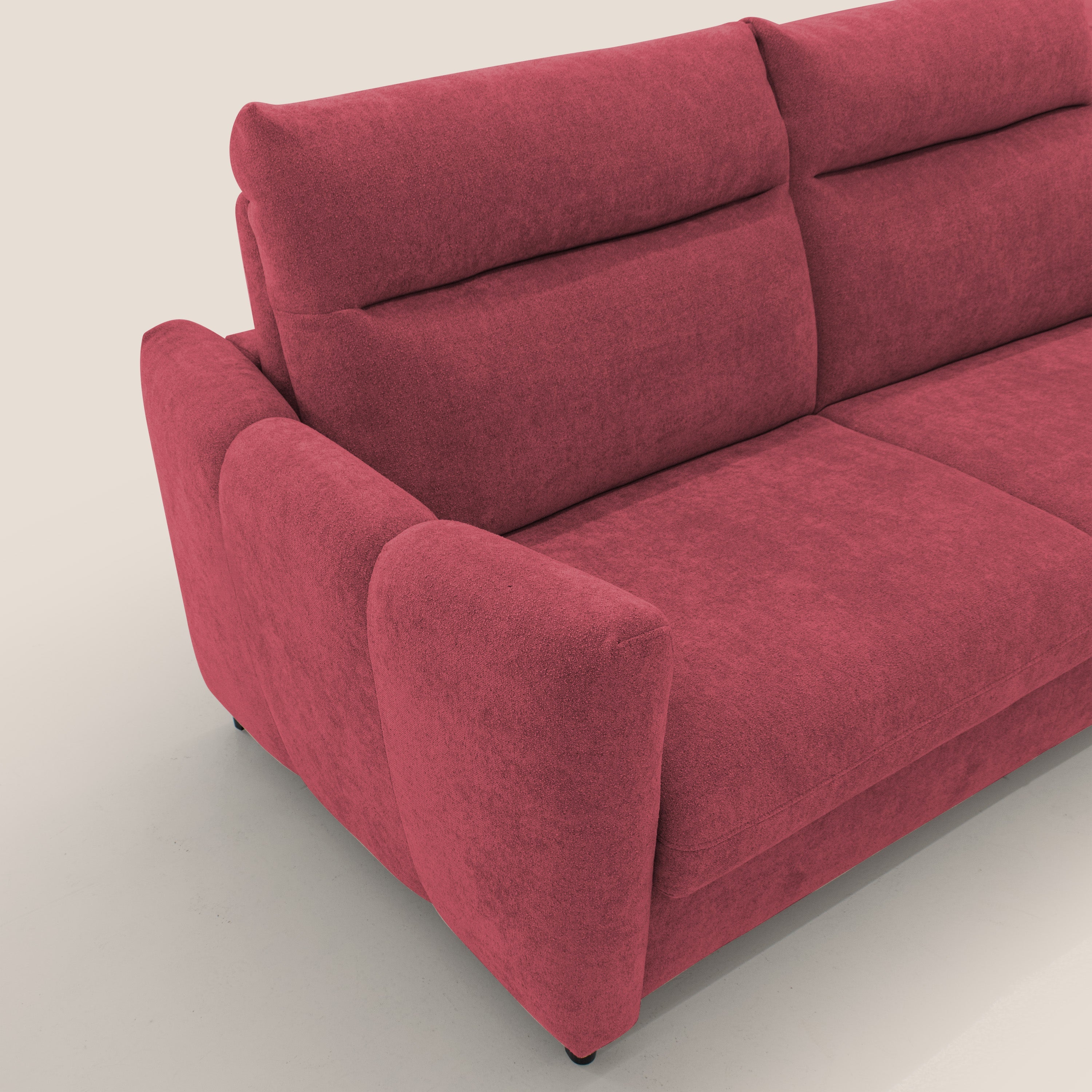 Peonia divano letto scandinavo con materasso H18 cm e morbido e alto schienale in tessuto Bouclé impermeabile T07 rosso - divani.store