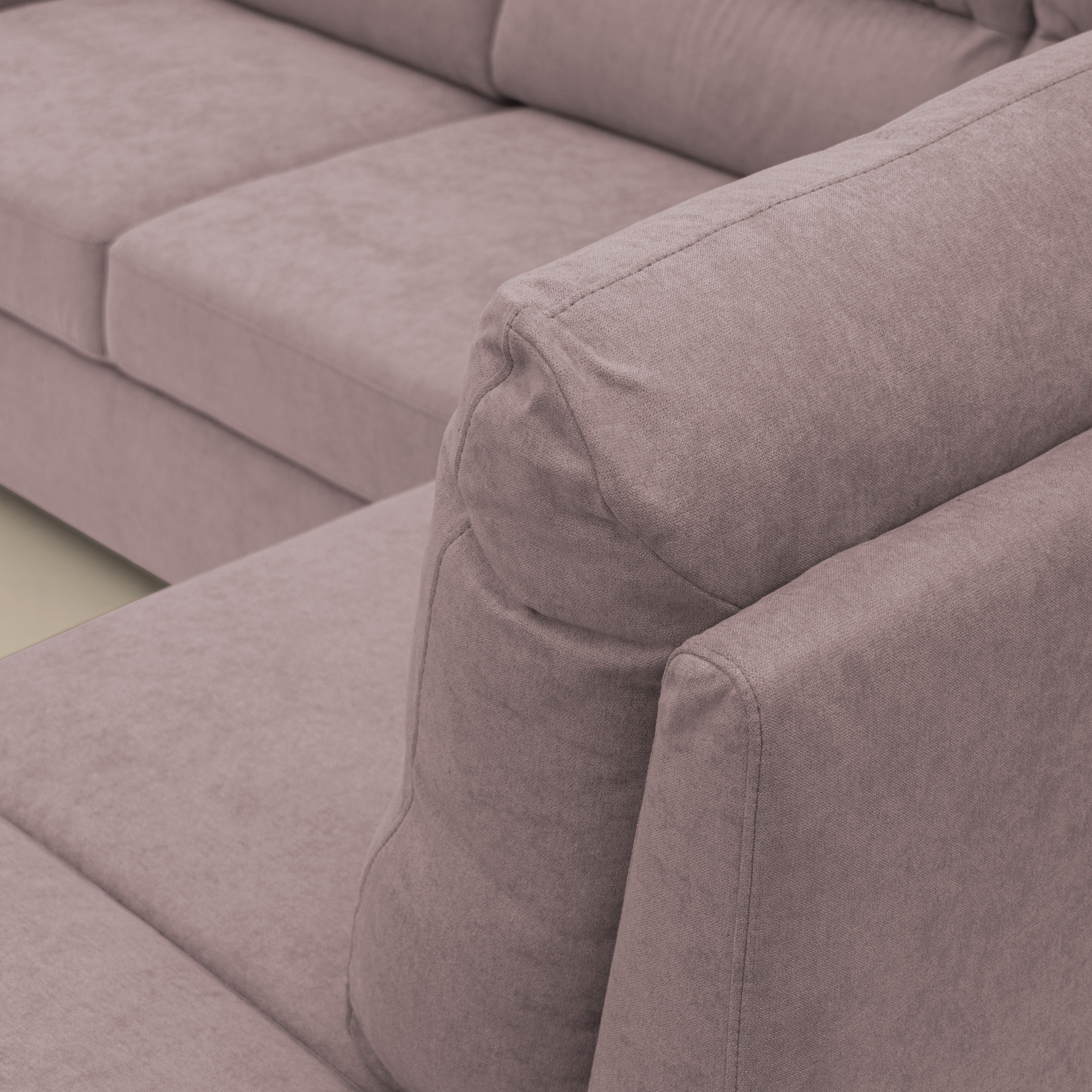 Minerva divano angolare con estraibile a cassettone e pouf contenitore in tessuto morbido impermeabile T02 rosa - divani.store