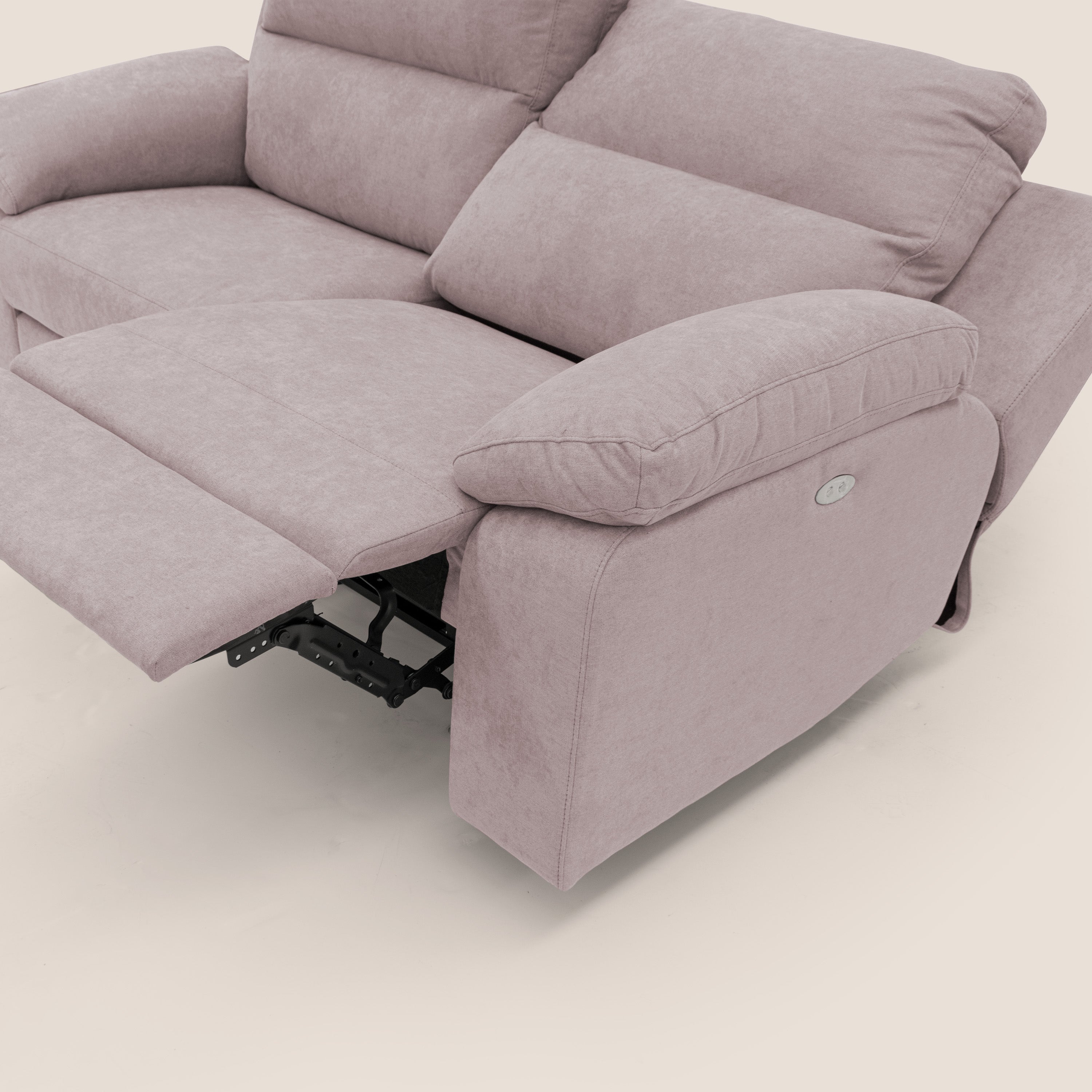 Romeo Divano relax con recliner elettrico in morbido tessuto impermeabile T02 rosa - divani.store
