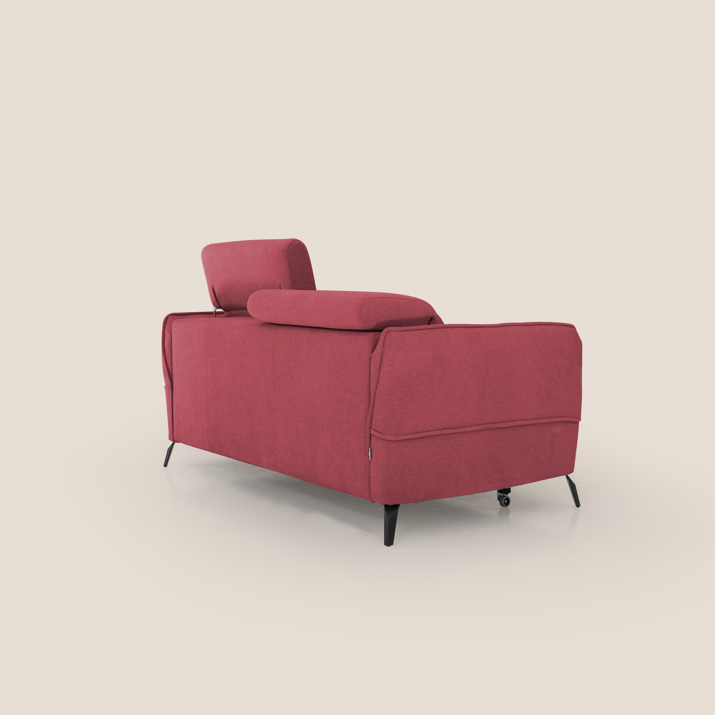 Bloom Divano con poggiapiedi estraibile piedini alti e poggiatesta reclinabili in tessuto bouclé impermeabile T07 rosso - divani.store