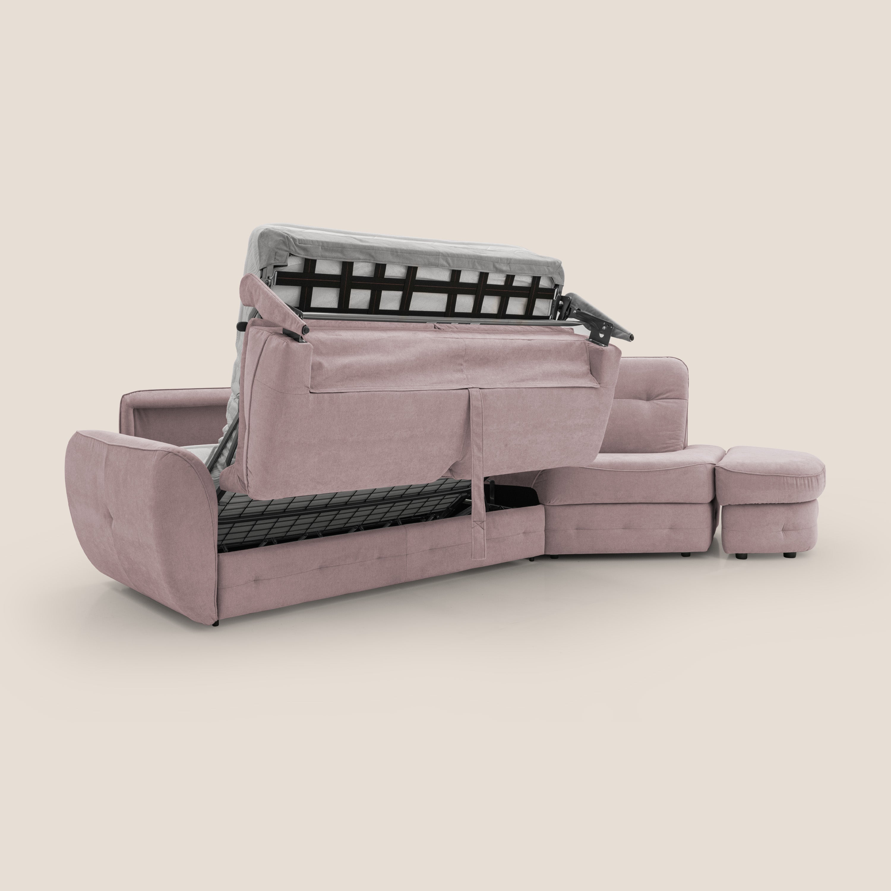 Zeus divano letto angolare con materasso H18 cm pouf mobile in tessuto impermeabile T02 - divani.store