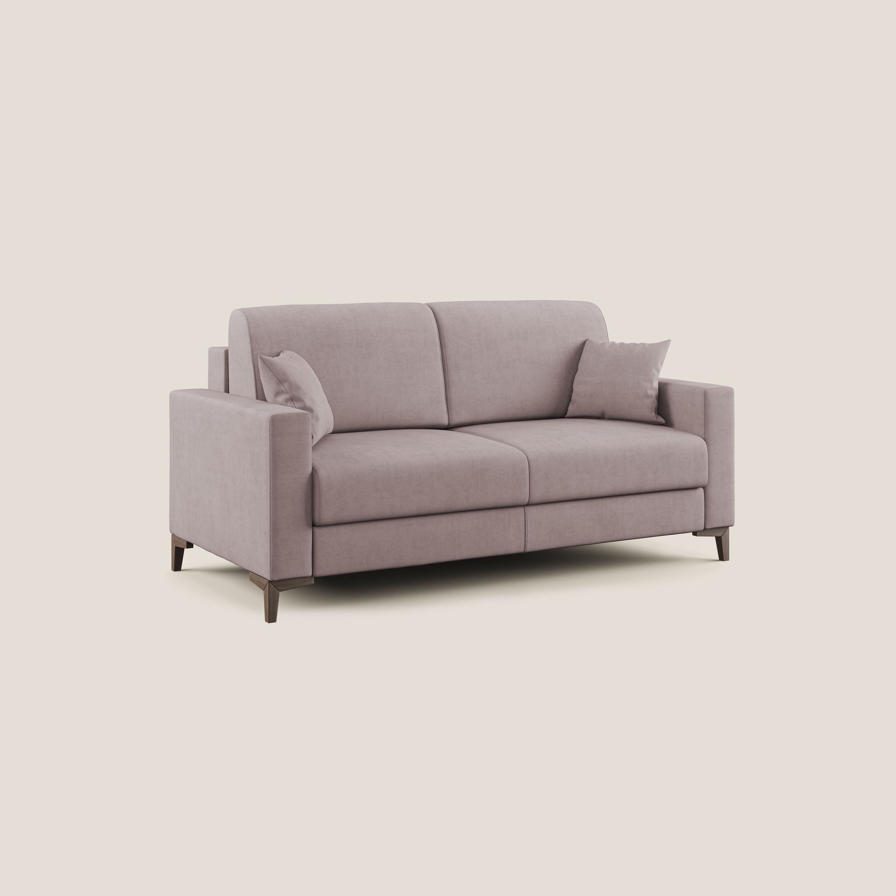 Kafka divano letto matrimoniale in morbido tessuto impermeabile T02 rosa - divani.store