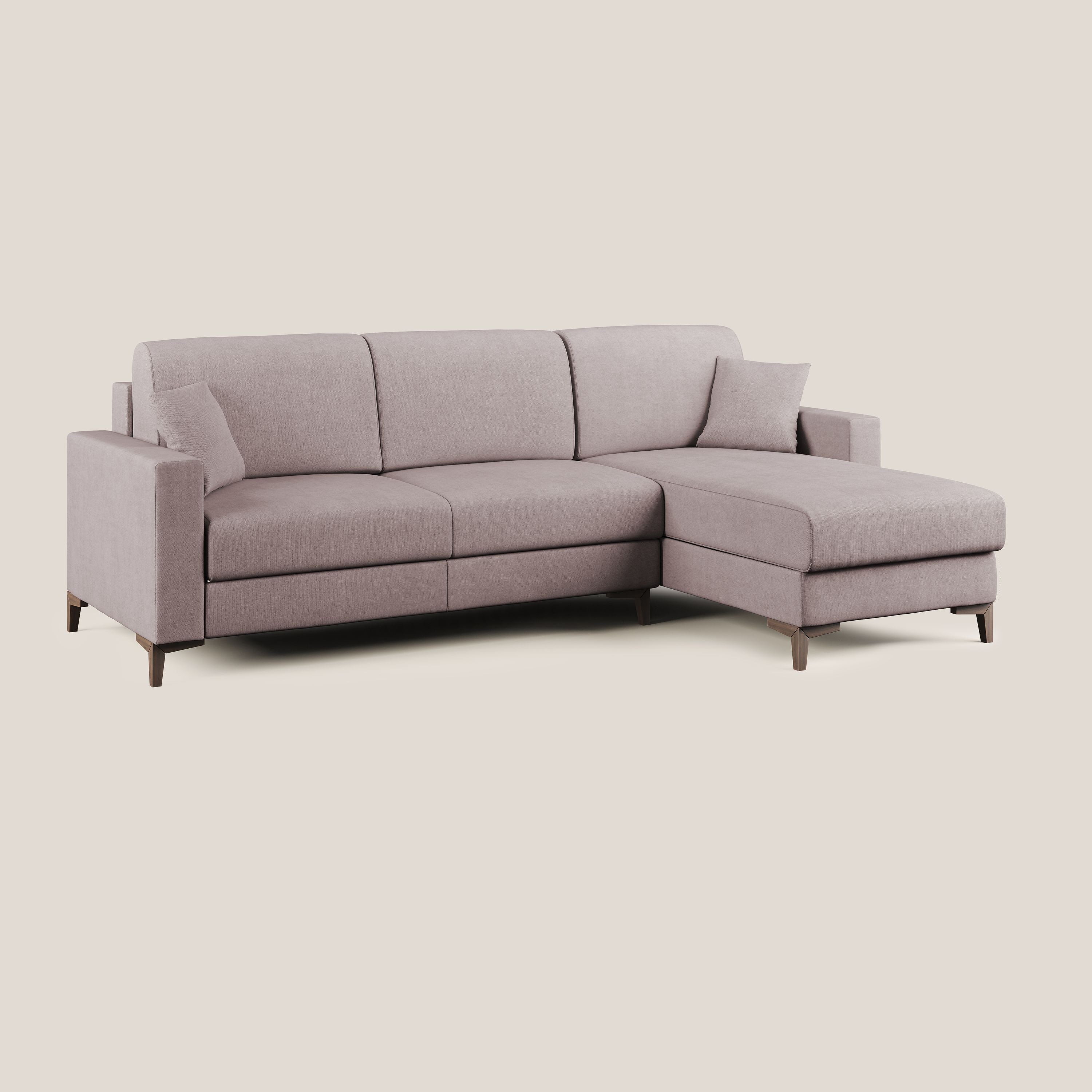 Kafka divano letto angolare in morbido tessuto impermeabile T02 rosa - divani.store