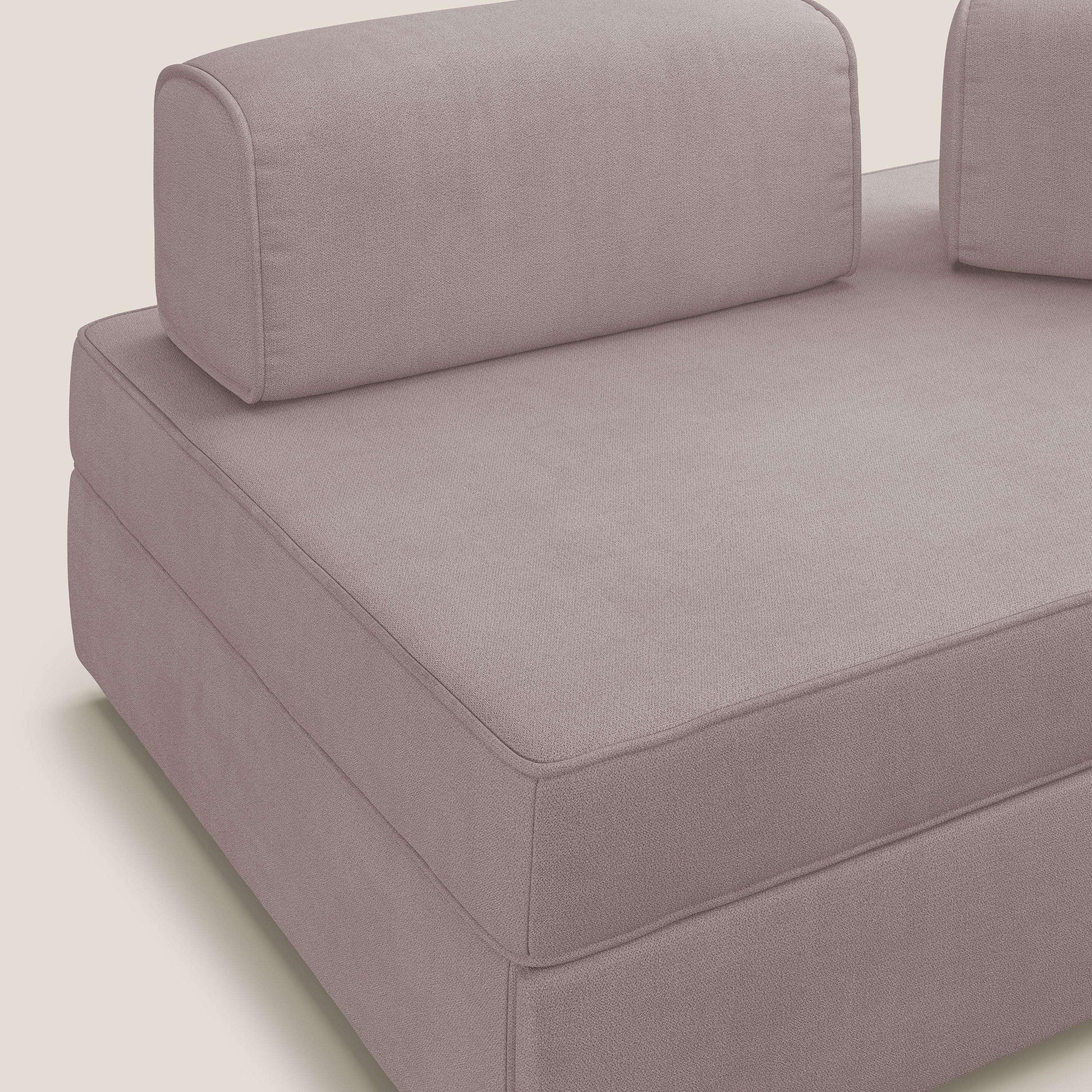 Liberty divano con pouf estraibile e schienali movibili in tessuto morbido impermeabile T02 rosa - divani.store