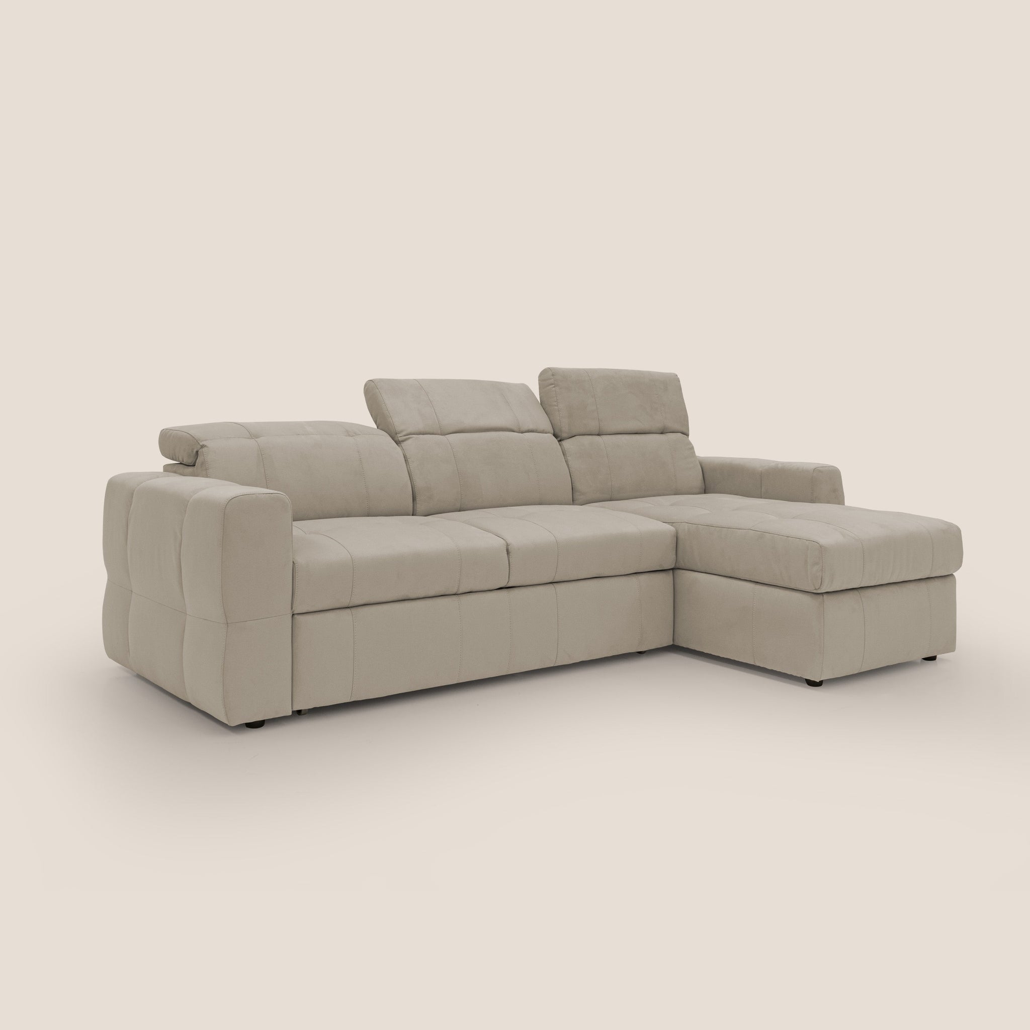 Kronos Ecksofa mit ausziehbarer Ottomane und Staufach aus wasserfester Mikrofaser T11