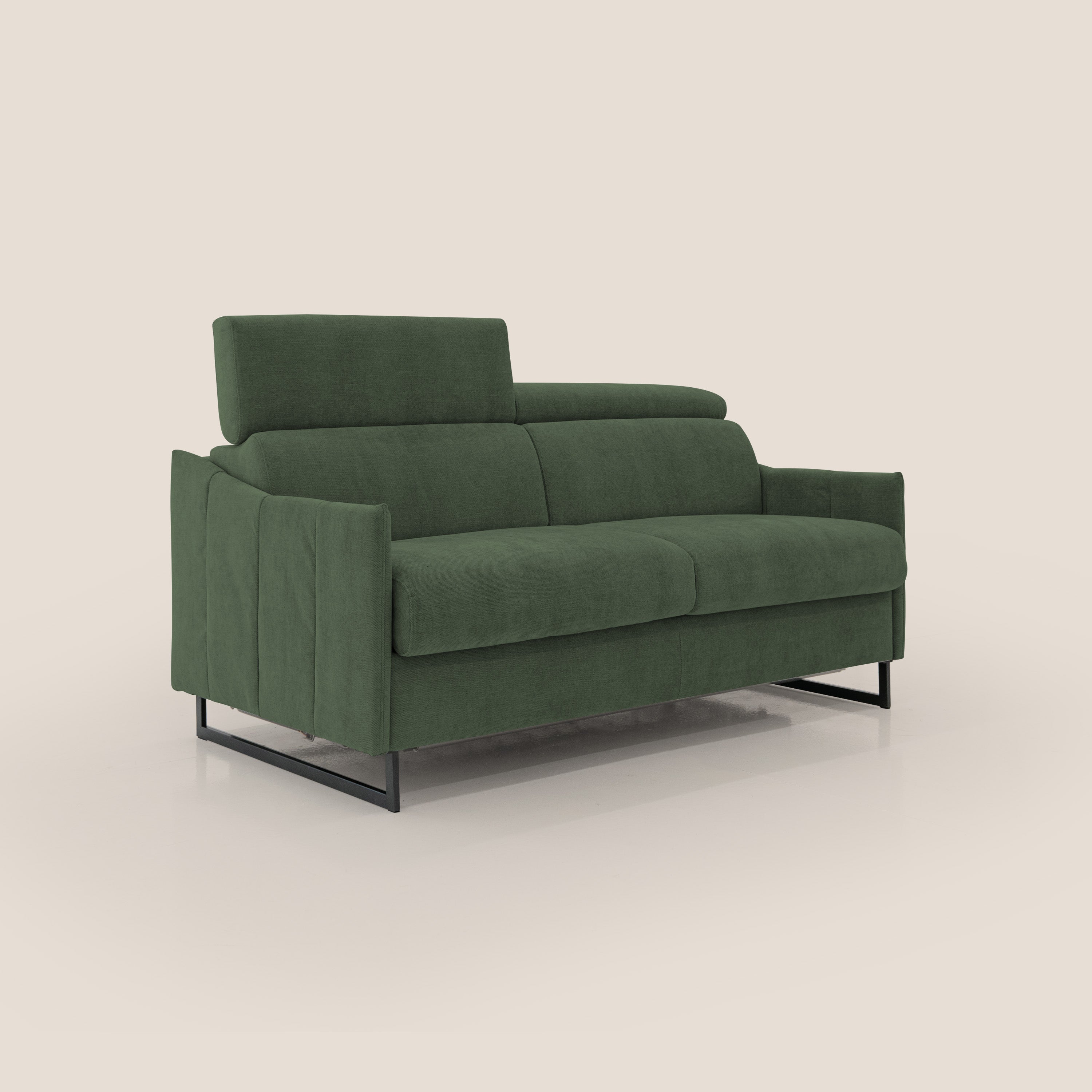 Loto divano letto salvaspazio materasso H18 cm con piedi alti in morbido tessuto impermeabile T14 verde - divani.store