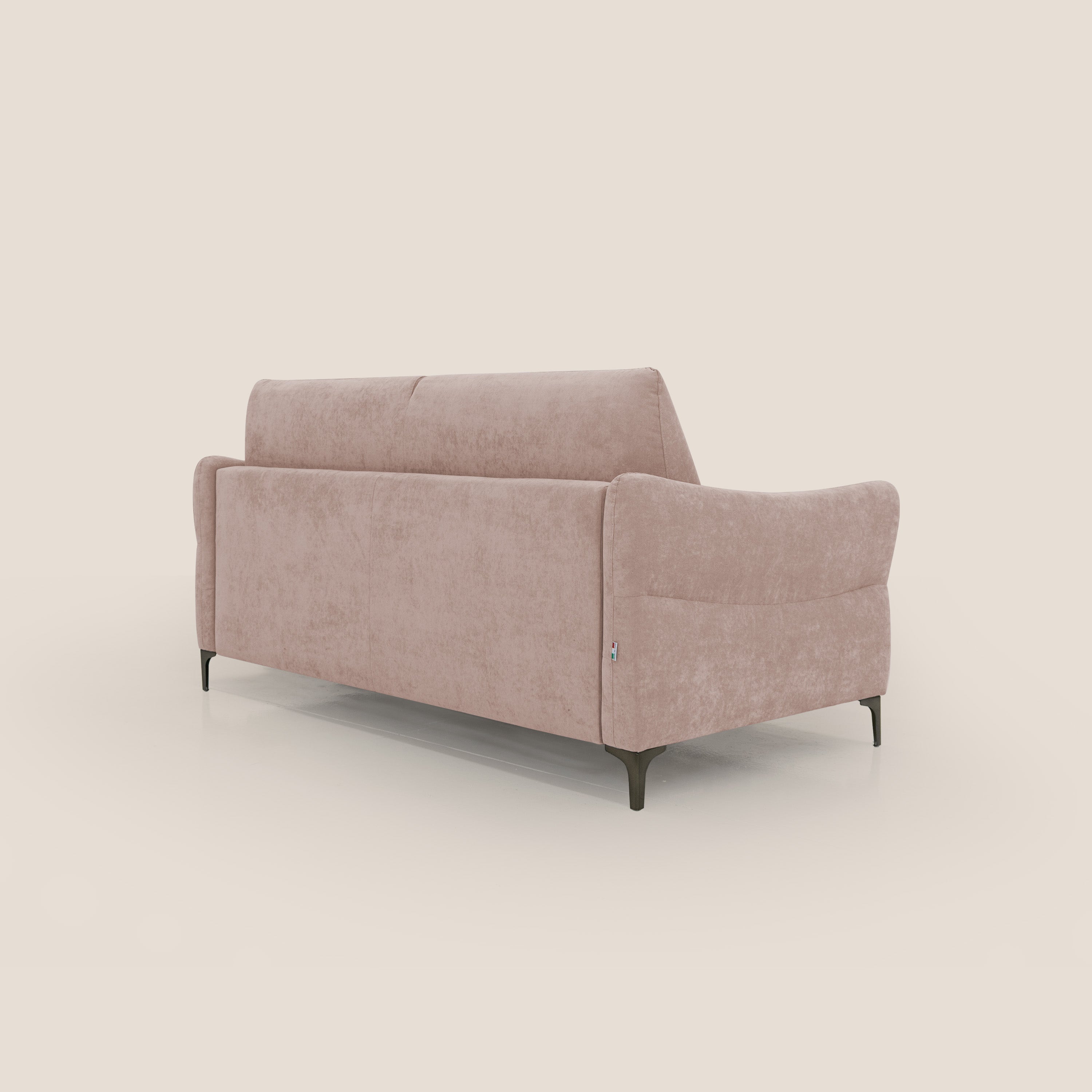 Dalia divano letto con materasso H18 cm e piedi alti in raffinato tessuto smacchiabile T17 rosa - divani.store