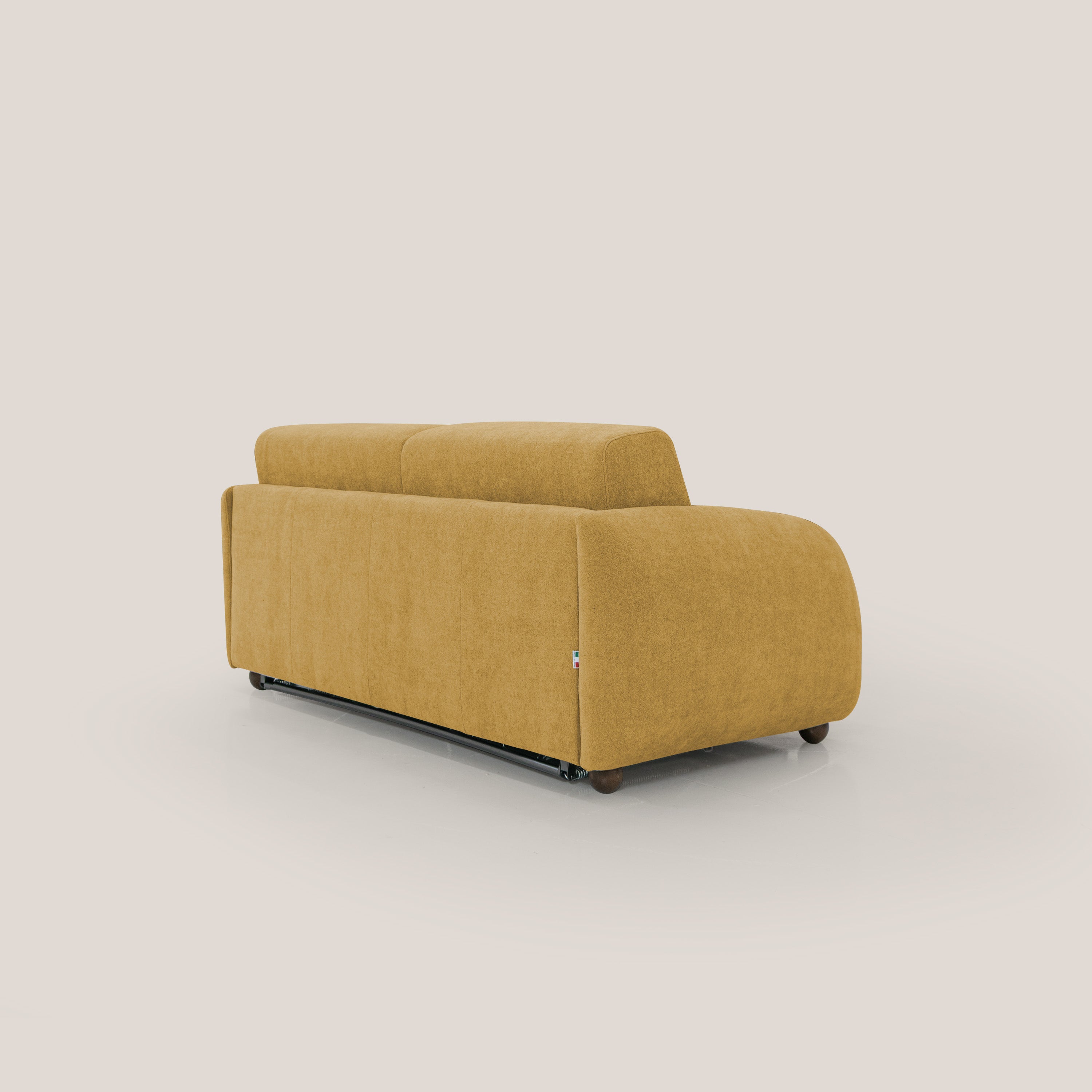 Giglio divano letto scandinavo japandi con materasso H18 cm in tessuto Bouclé impermeabile T07 giallo - divani.store