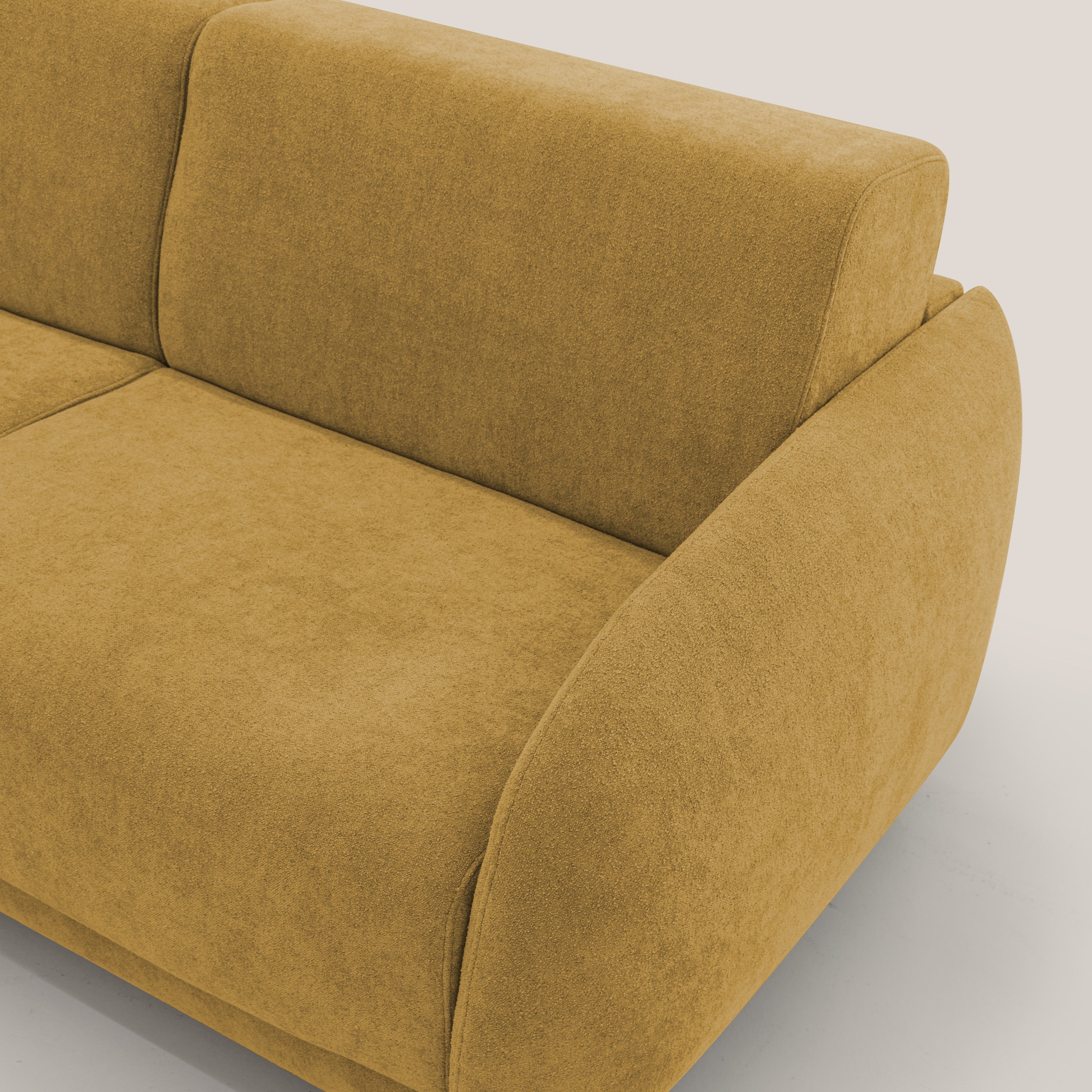 Giglio divano letto scandinavo japandi con materasso H18 cm in tessuto Bouclé impermeabile T07 giallo - divani.store