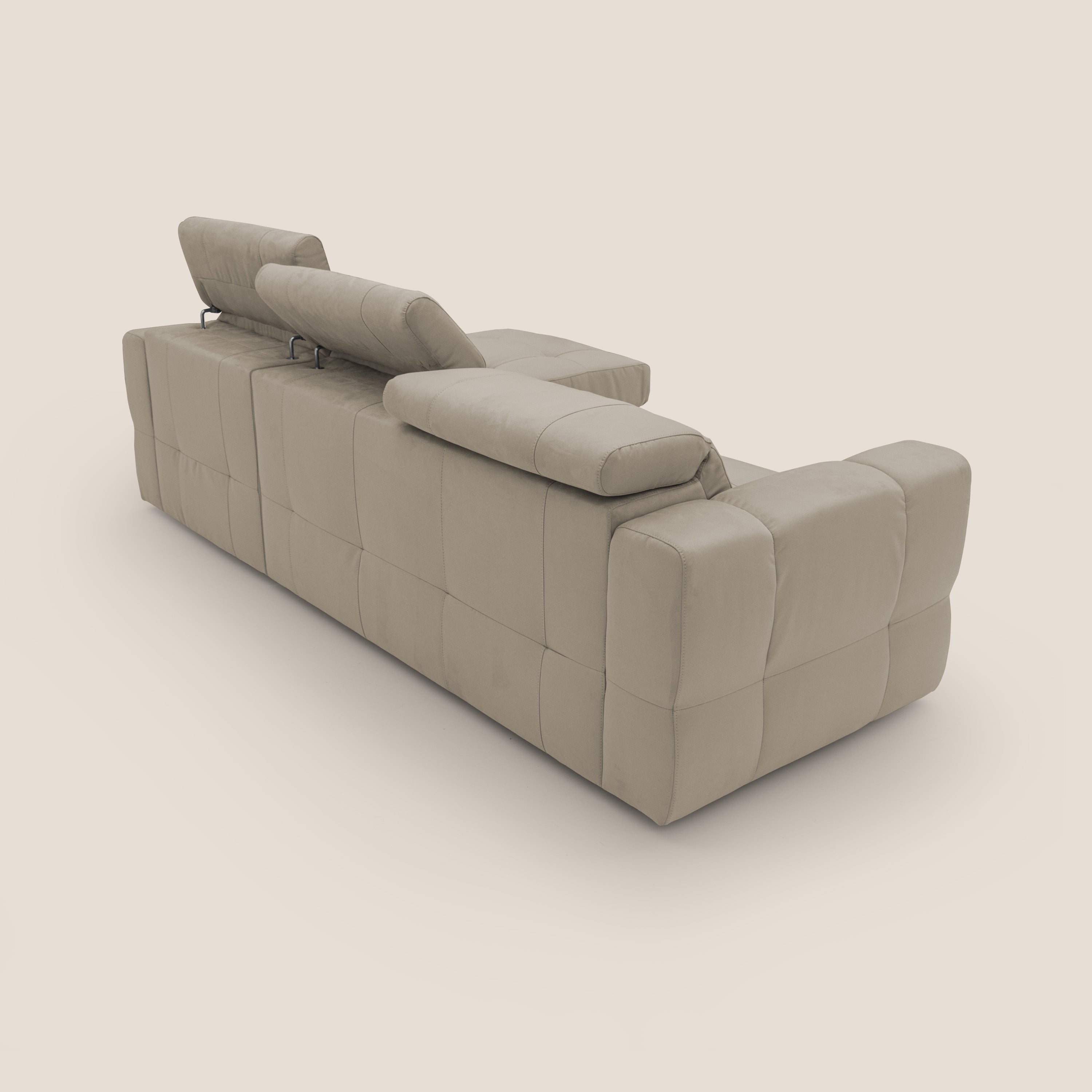 Kronos Divano angolare con pouf estraibile e penisola contenitore in microfibra impermeabile T11 tortora - divani.store