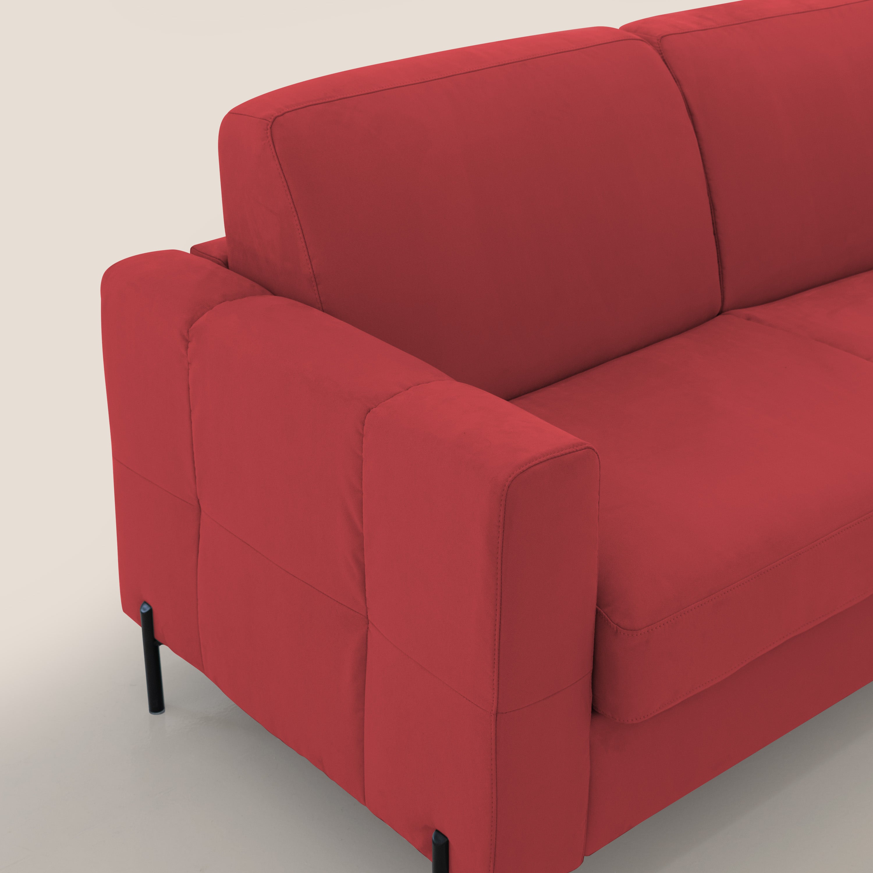 Ortensia divano letto materasso H18 cm con piedi alti in elegante microfibra smacchiabile T11 rosso - divani.store