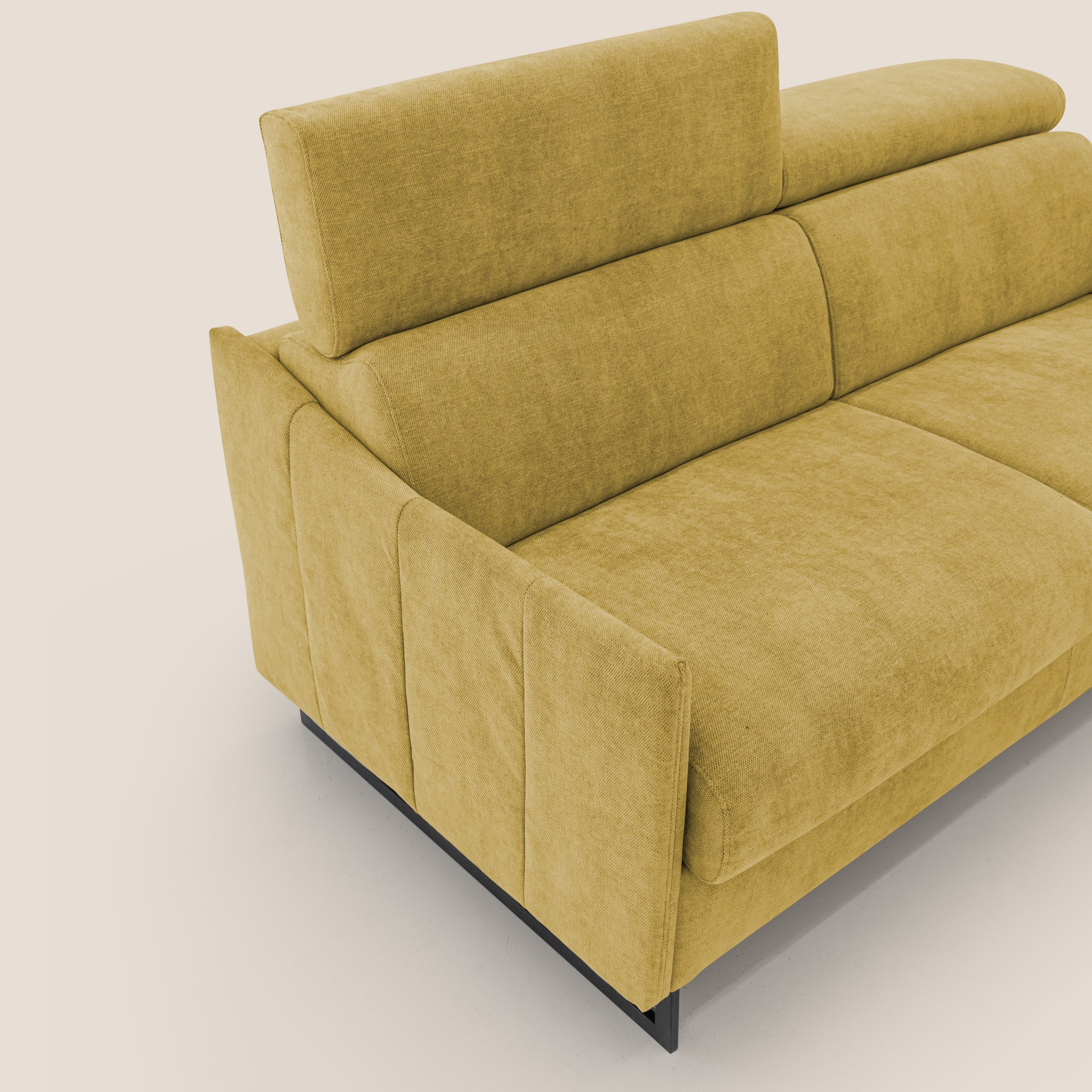 Loto divano letto salvaspazio materasso H18 cm con piedi alti in morbido tessuto impermeabile T14 giallo - divani.store