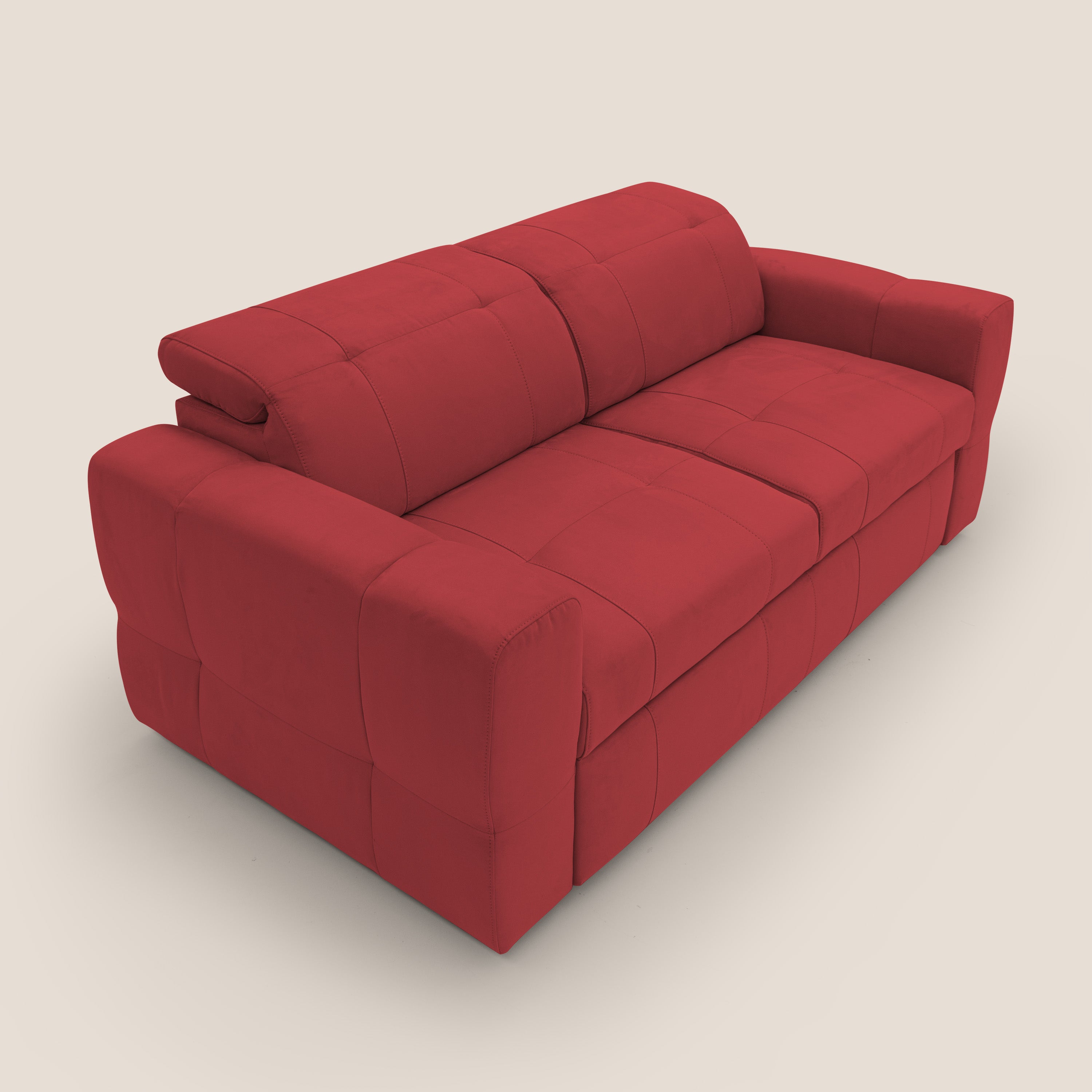 Kronos Divano con pouf estraibile poggiapiedi e poggiatesta reclinabili in morbida microfibra impermeabile T11 rosso - divani.store