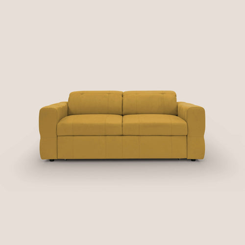 Kronos Divano con pouf estraibile poggiapiedi e poggiatesta reclinabili in morbida microfibra impermeabile T11 giallo - divani.store