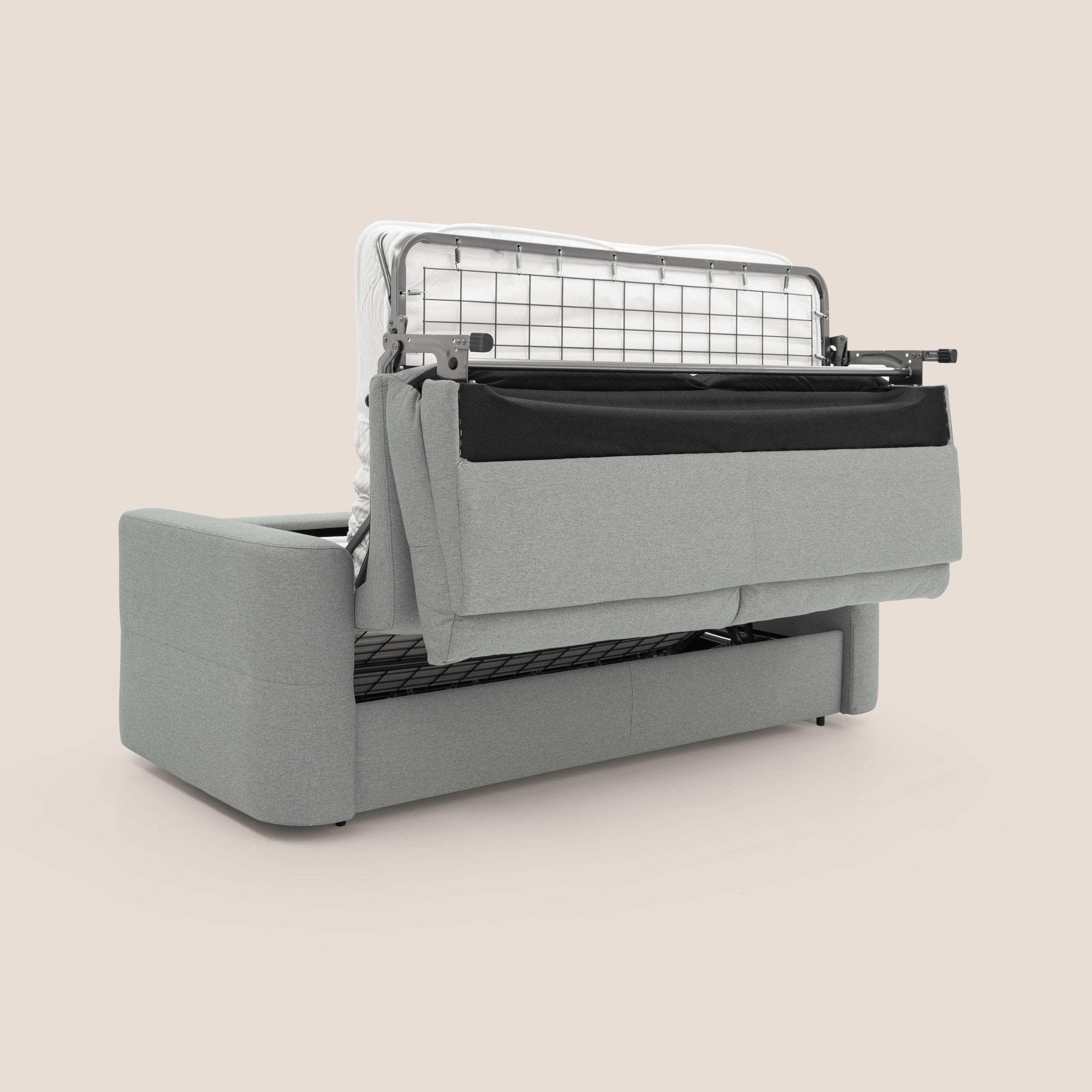 Cupido Divano letto materasso H18 cm e schienale alto in tessuto impermeabile simil cotone T13 grigio - divani.store