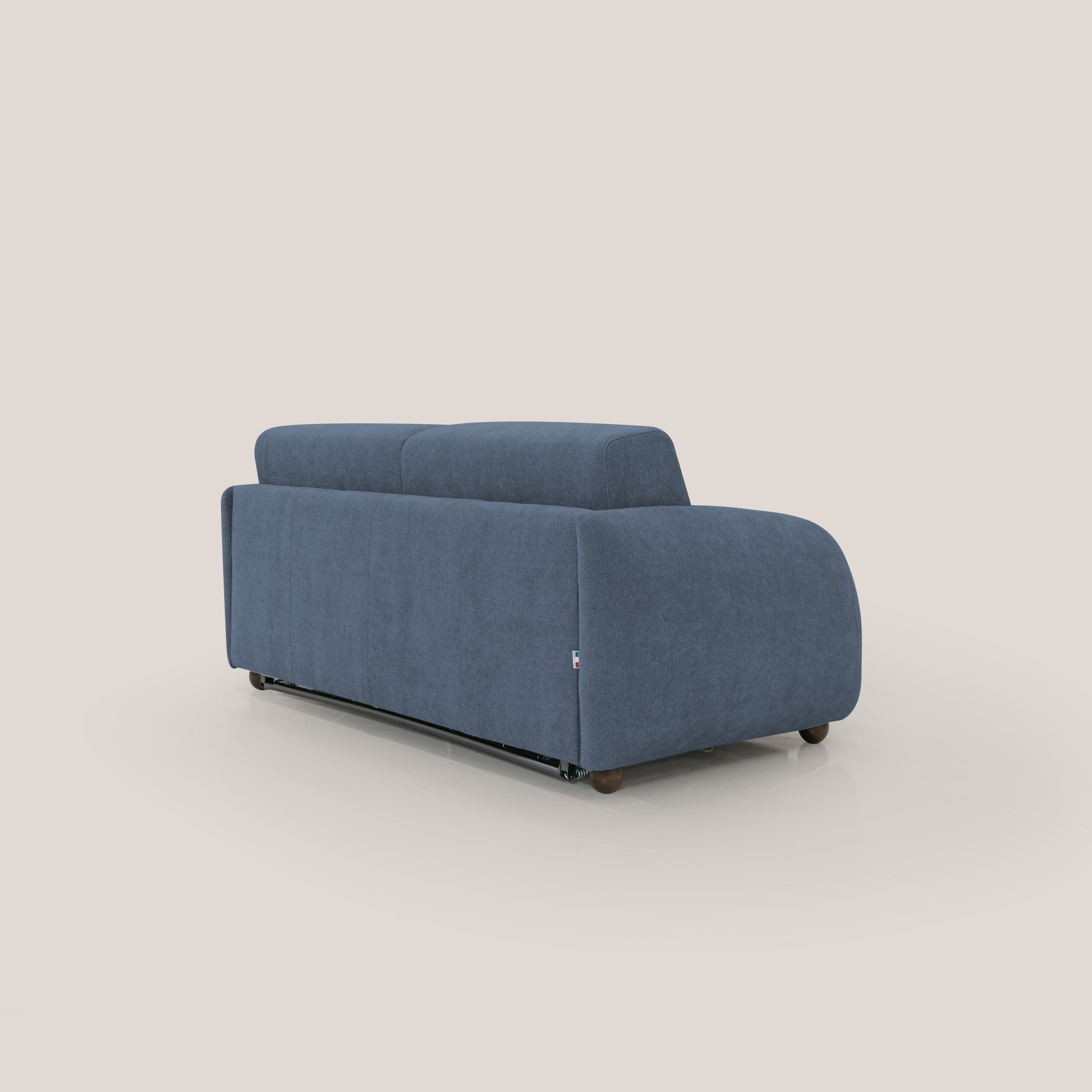 Giglio divano letto scandinavo japandi con materasso H18 cm in tessuto Bouclé impermeabile T07 blu - divani.store